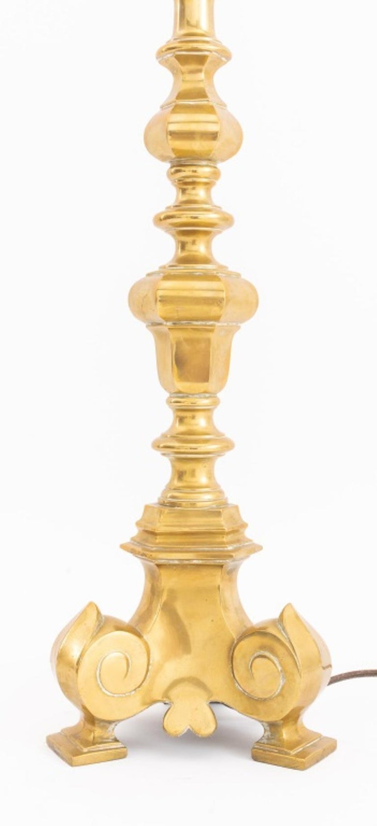 Neoclassical Brass Altar Candelabra Mounted Lamp For Sale at 1stDibs