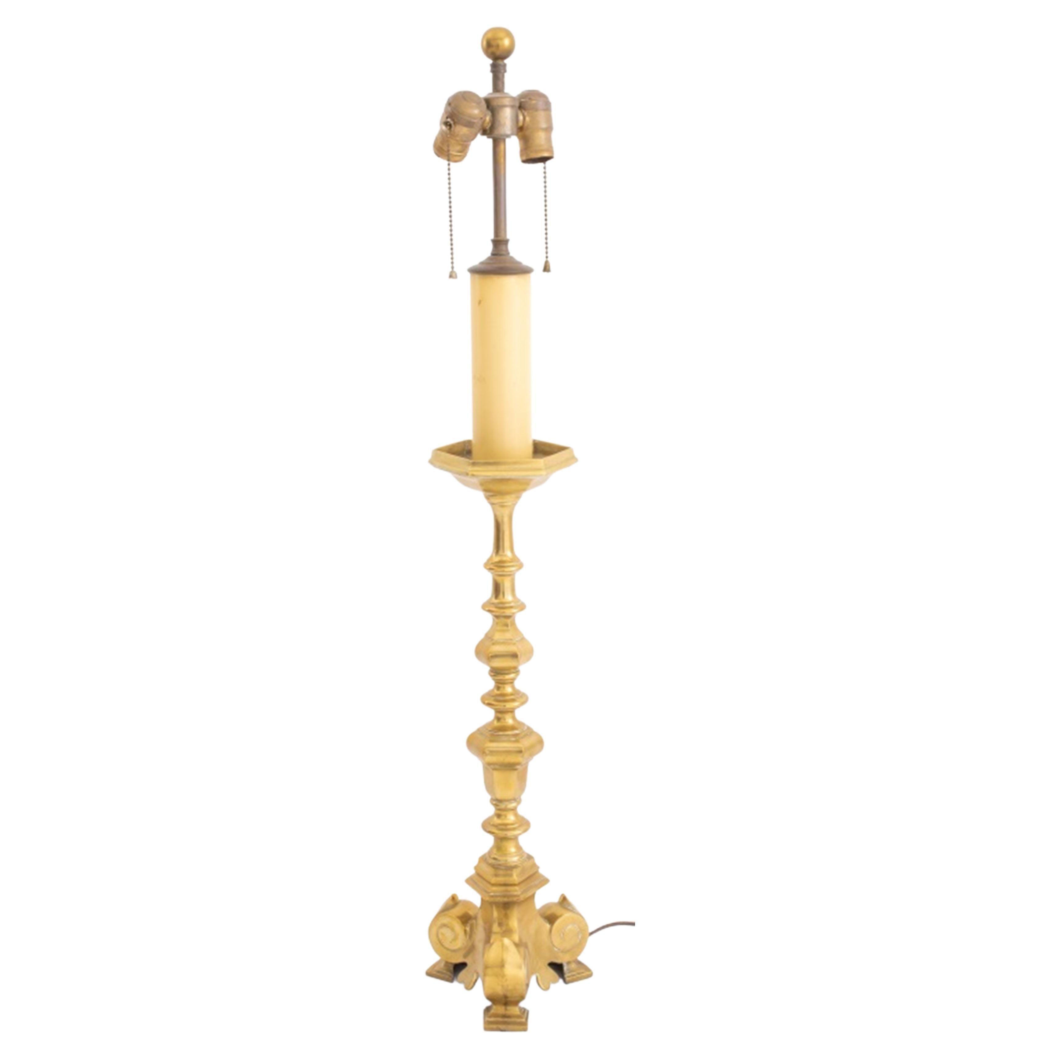 Neoclassical Brass Altar Candelabra Mounted Lamp For Sale