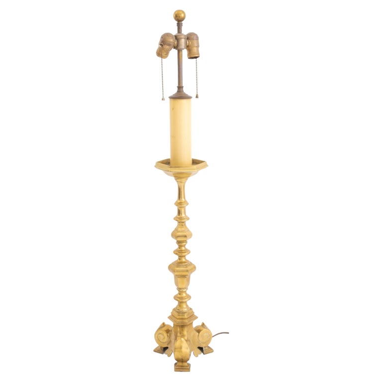 Neoclassical Brass Altar Candelabra Mounted Lamp For Sale at 1stDibs