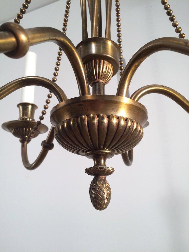 Neoclassical Brass and Bronze Chandelier, circa 1940 For Sale at 1stDibs