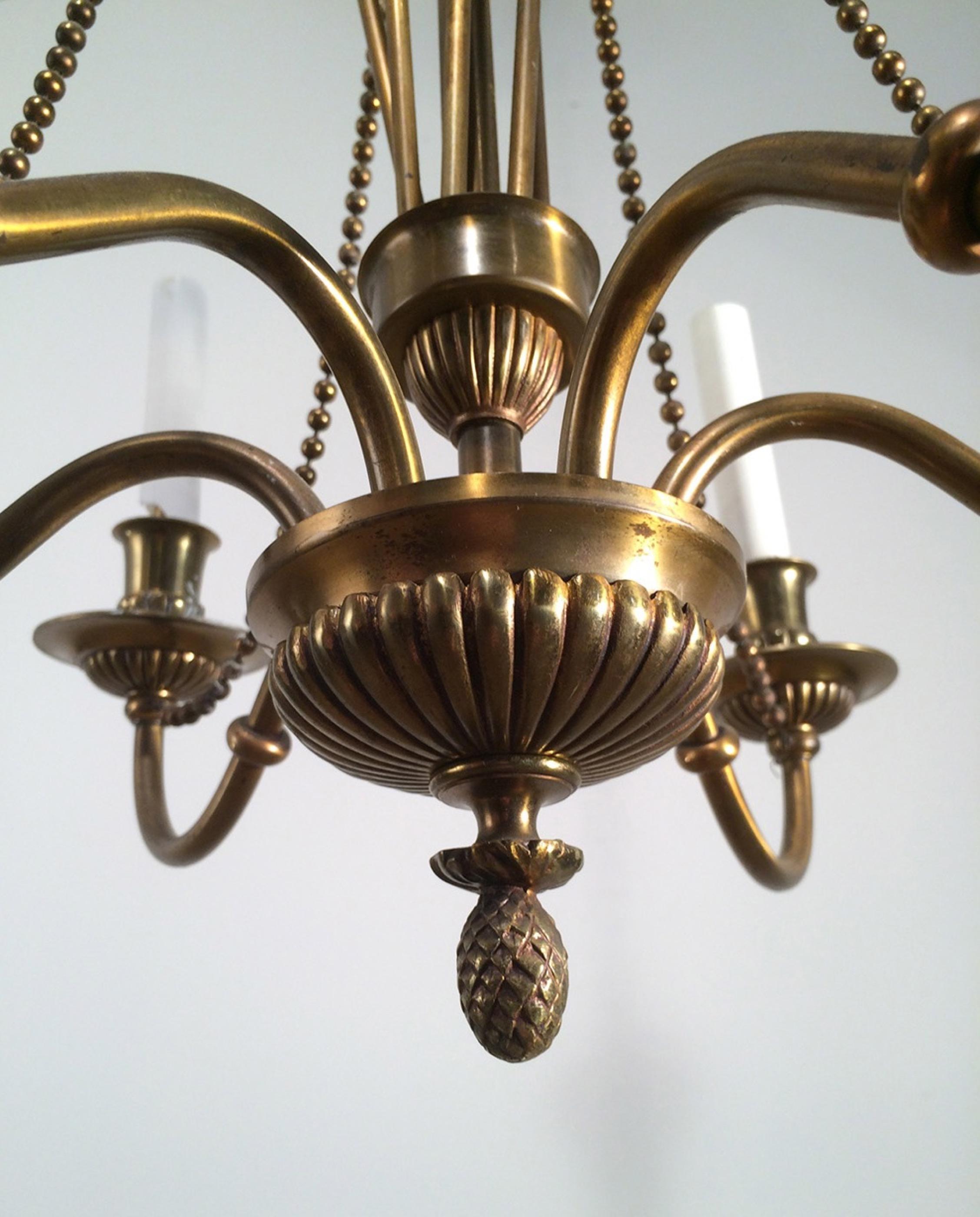 Neoclassical Brass and Bronze Chandelier, circa 1940 6