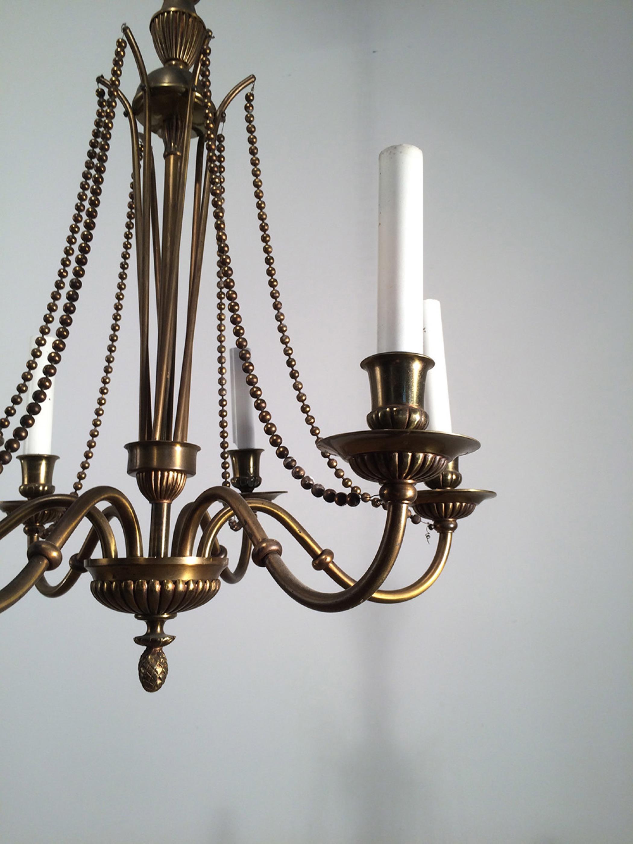 Neoclassical Brass and Bronze Chandelier, circa 1940 7