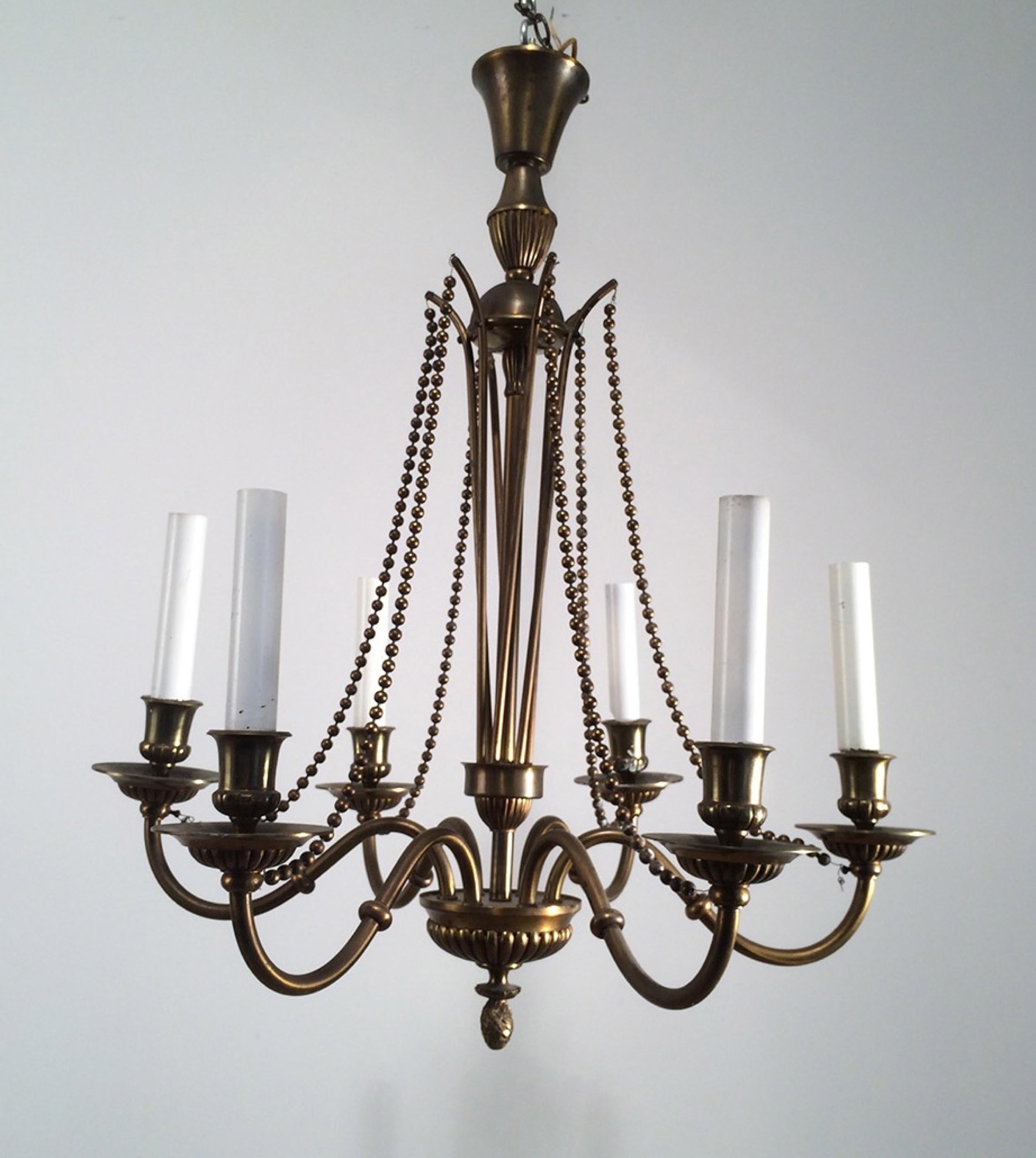 Neoclassical Brass and Bronze Chandelier, circa 1940 8
