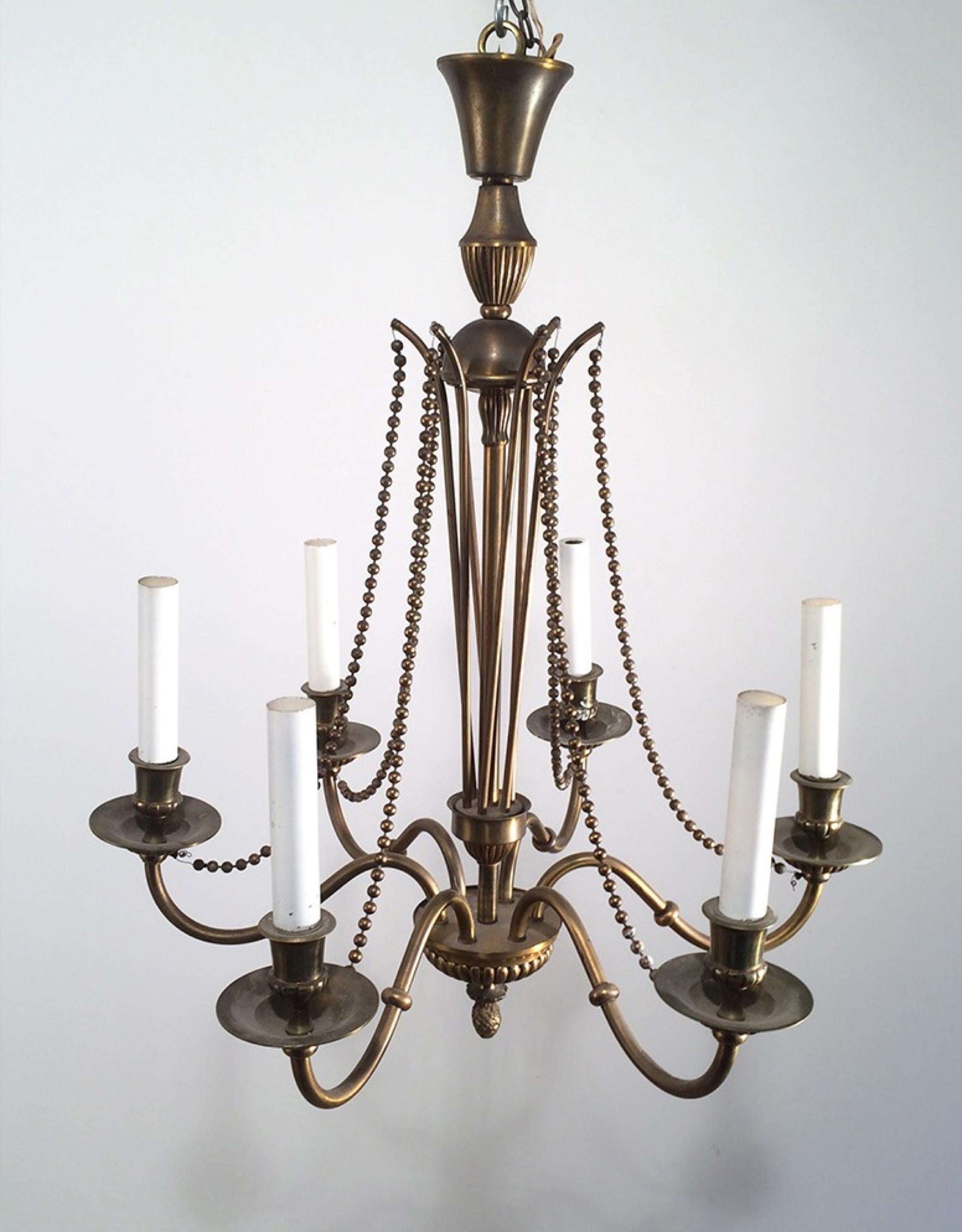 Neoclassical Brass and Bronze Chandelier, circa 1940 9