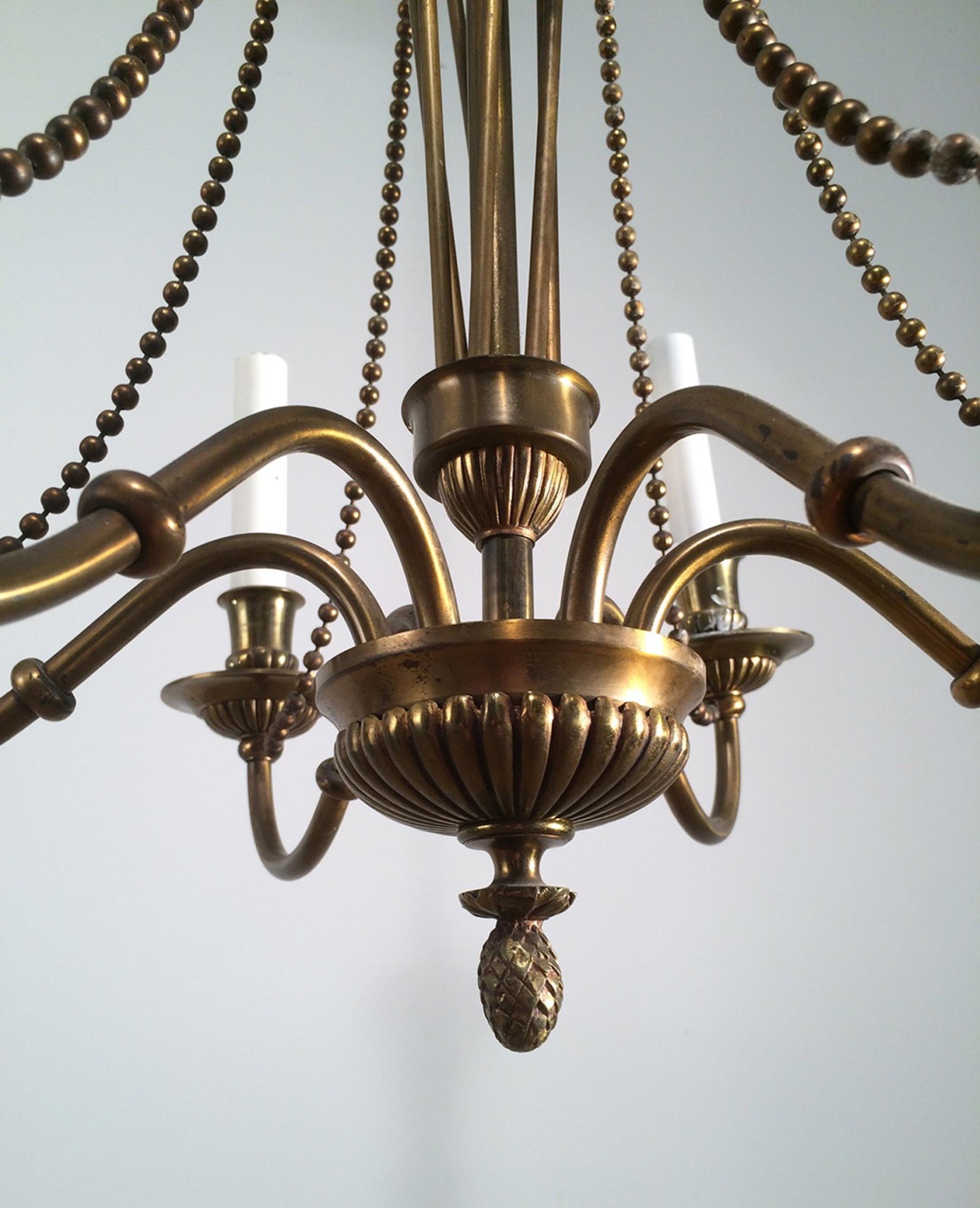 Neoclassical Brass and Bronze Chandelier, circa 1940 3