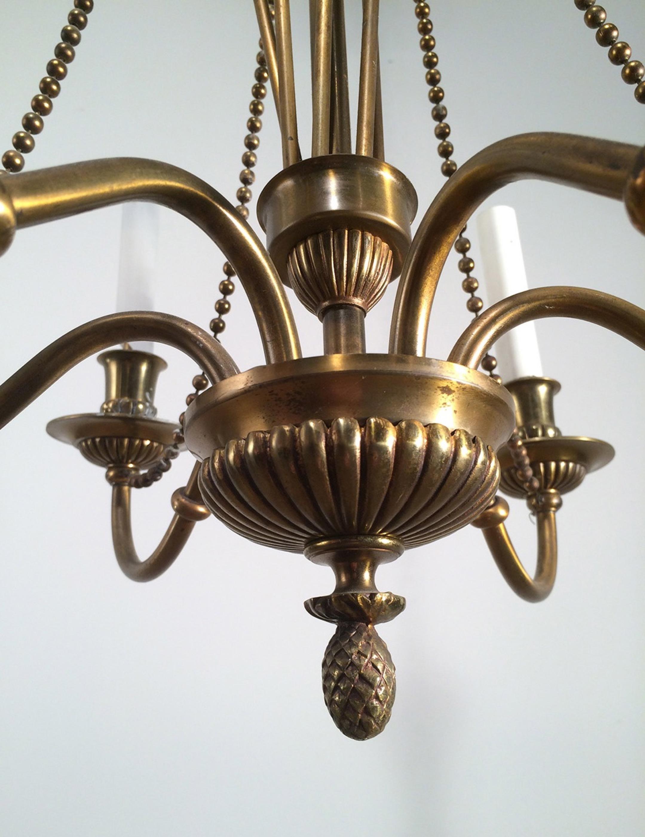 Neoclassical Brass and Bronze Chandelier, circa 1940 4