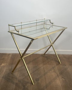 Neoclassical Brass and Glass Gradin Desk Attributed to Maison Jansen, 1940s