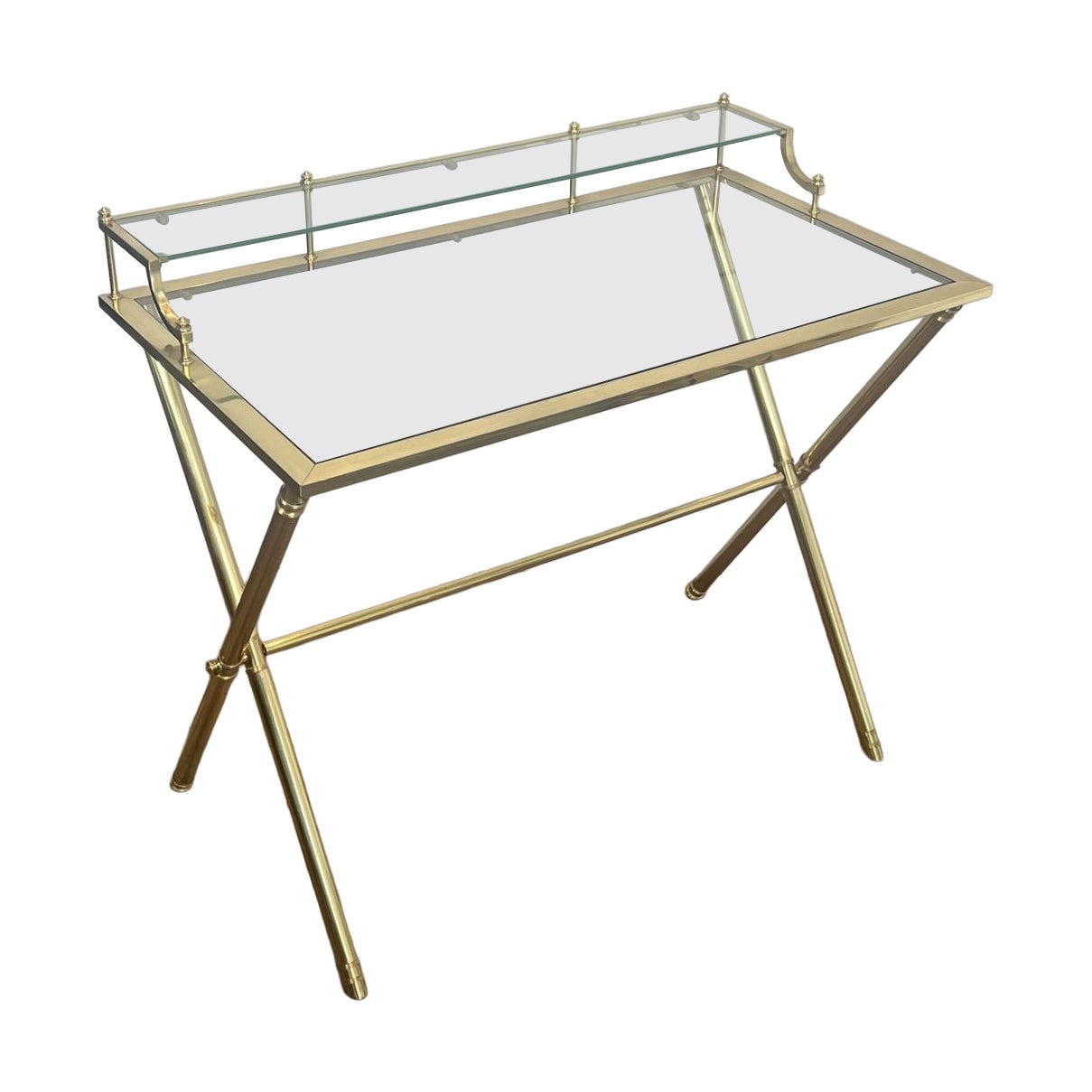 Neoclassical Brass and Glass Gradin Desk Attributed to Maison Jansen, 1940s For Sale