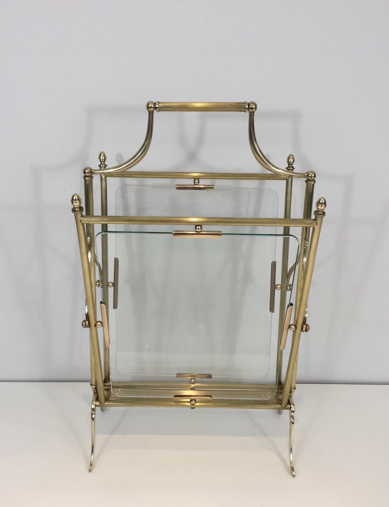 Neoclassical Brass and Glass Magazine Rack For Sale 11