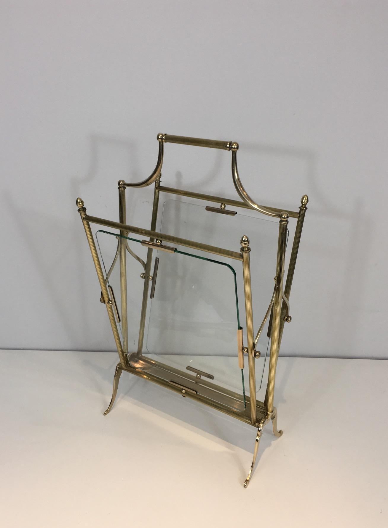 Neoclassical Brass and Glass Magazine Rack For Sale 12