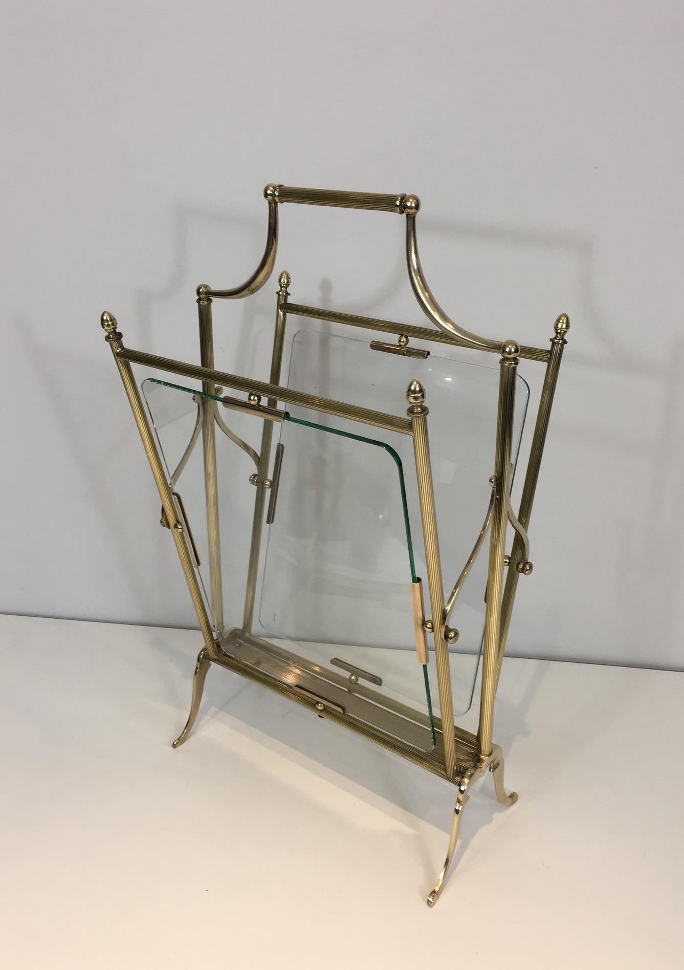 Neoclassical Brass and Glass Magazine Rack For Sale 13