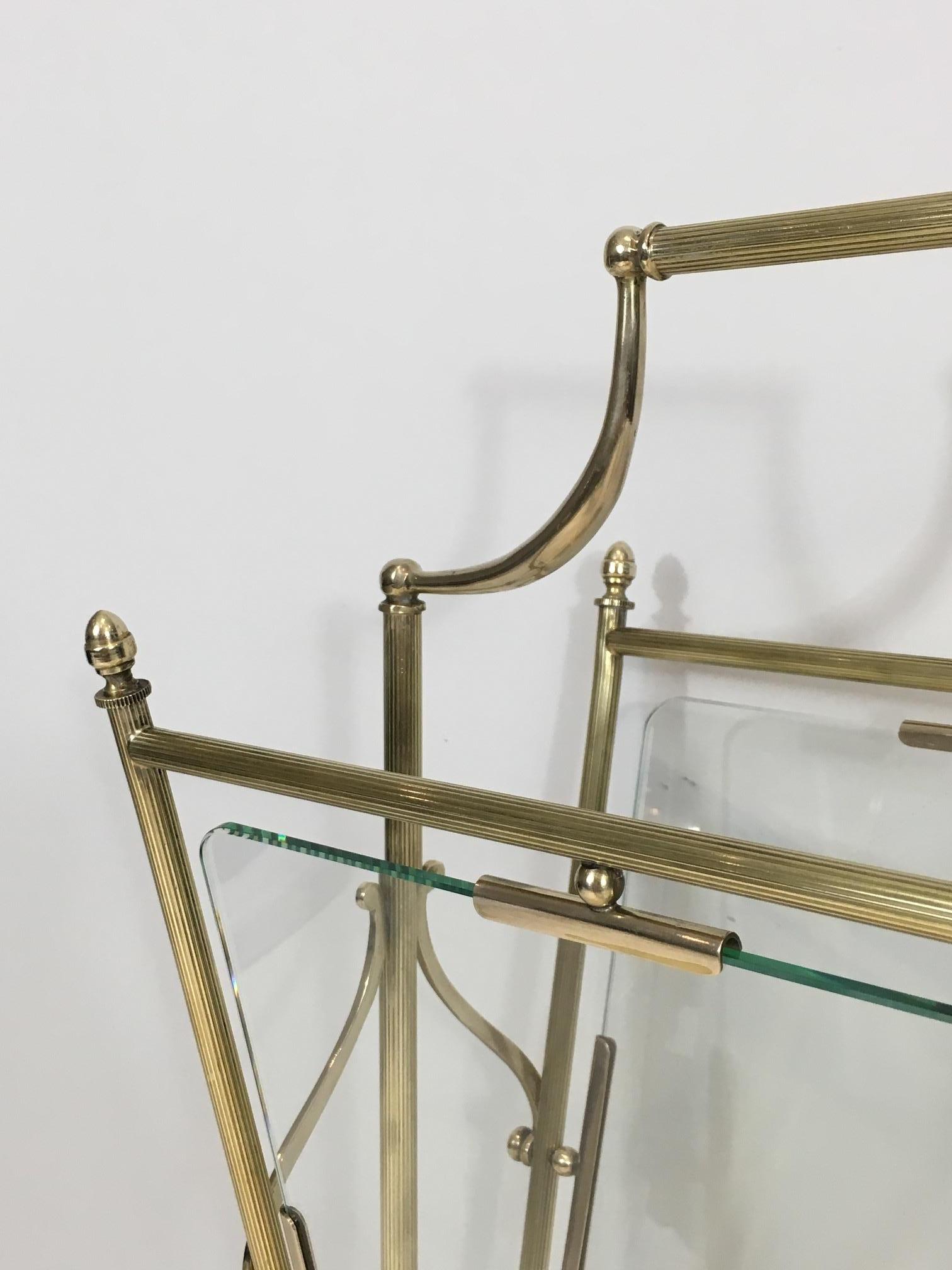 French Neoclassical Brass and Glass Magazine Rack For Sale