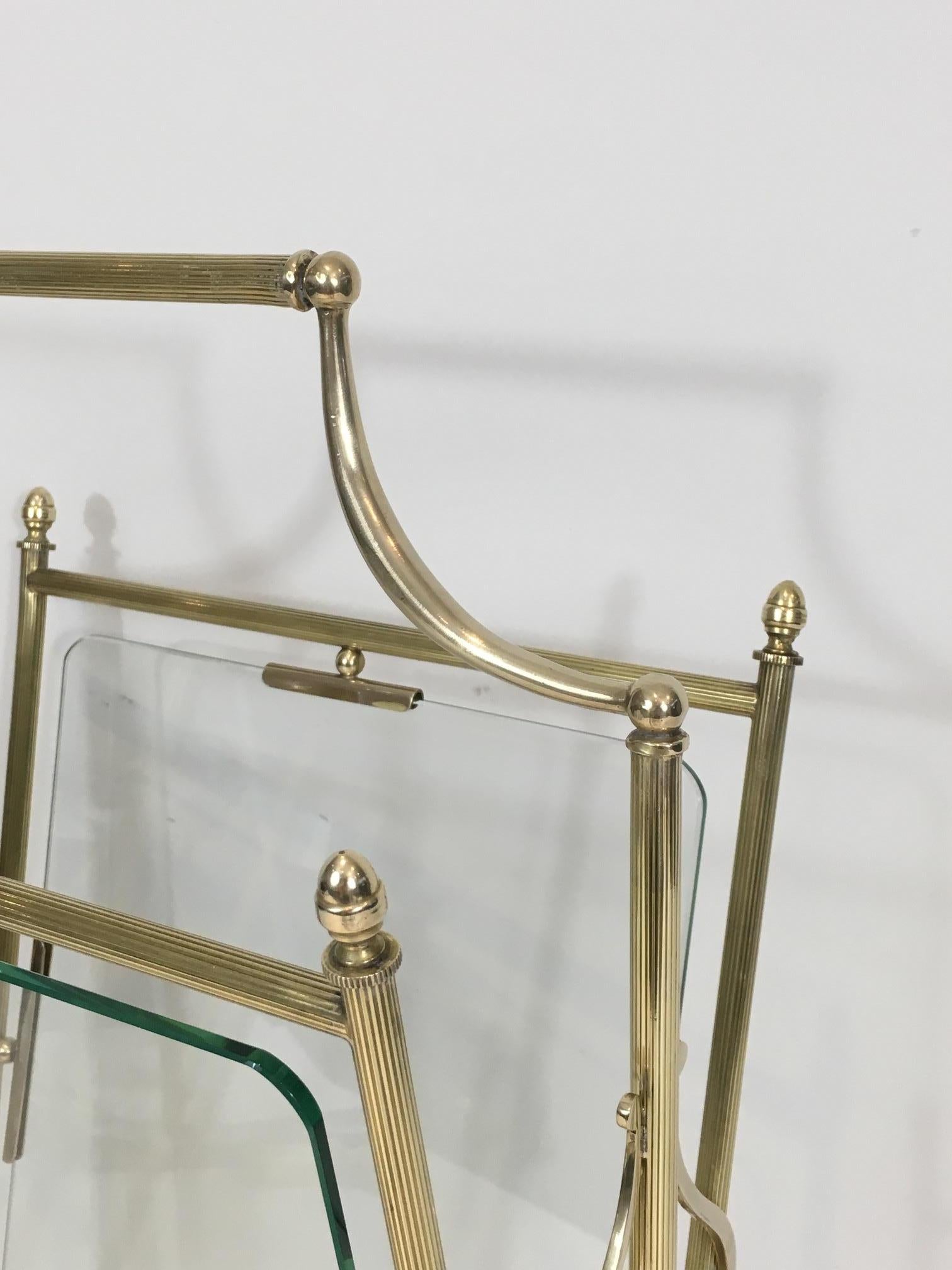 Mid-20th Century Neoclassical Brass and Glass Magazine Rack For Sale