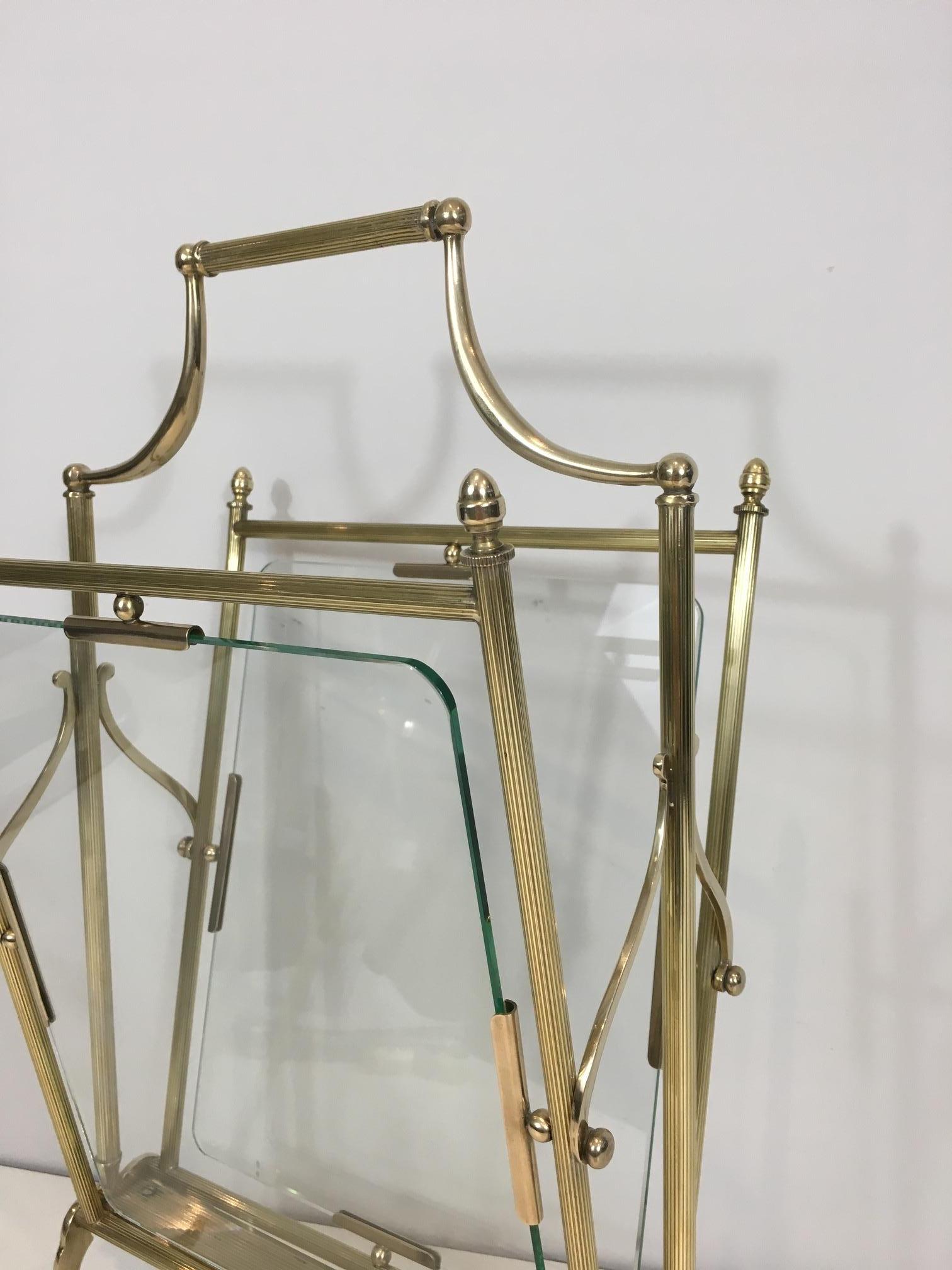 Neoclassical Brass and Glass Magazine Rack For Sale 2