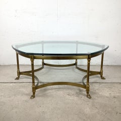 Neoclassical Brass and Hexagonal Glass Cocktail Table in the Style of La Barge