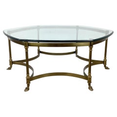 Neoclassical Brass and Hexagonal Glass Cocktail Table in the Style of La Barge