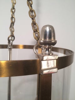 Neoclassical Brass and Silver Lantern with Strong Rounded Lucite