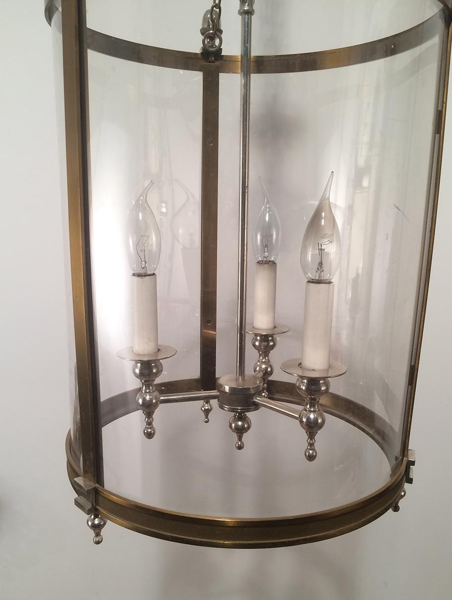 Late 20th Century Neoclassical Brass and Silver Lantern with Strong Rounded Lucite For Sale