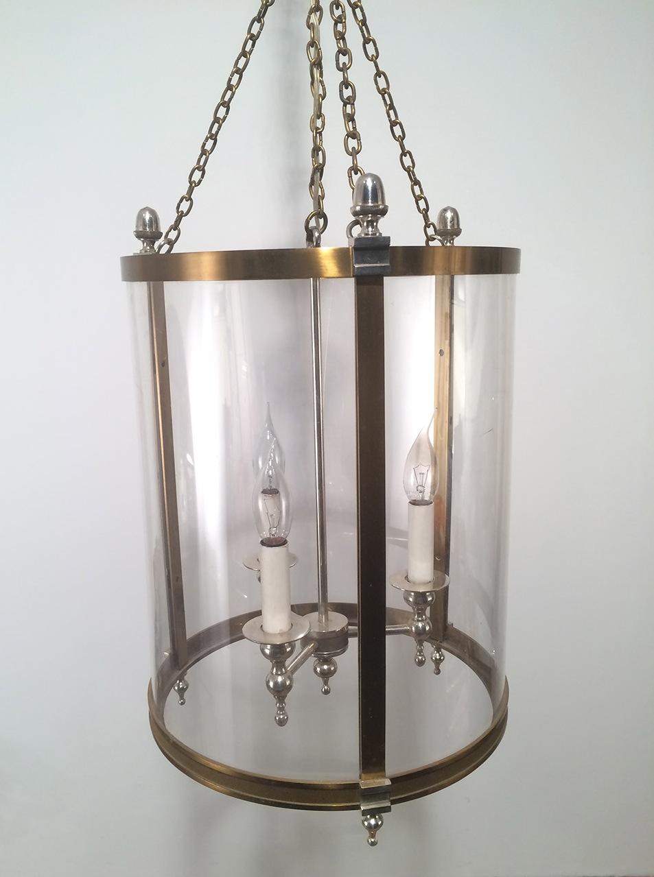 Neoclassical Brass and Silver Lantern with Strong Rounded Lucite For Sale 1