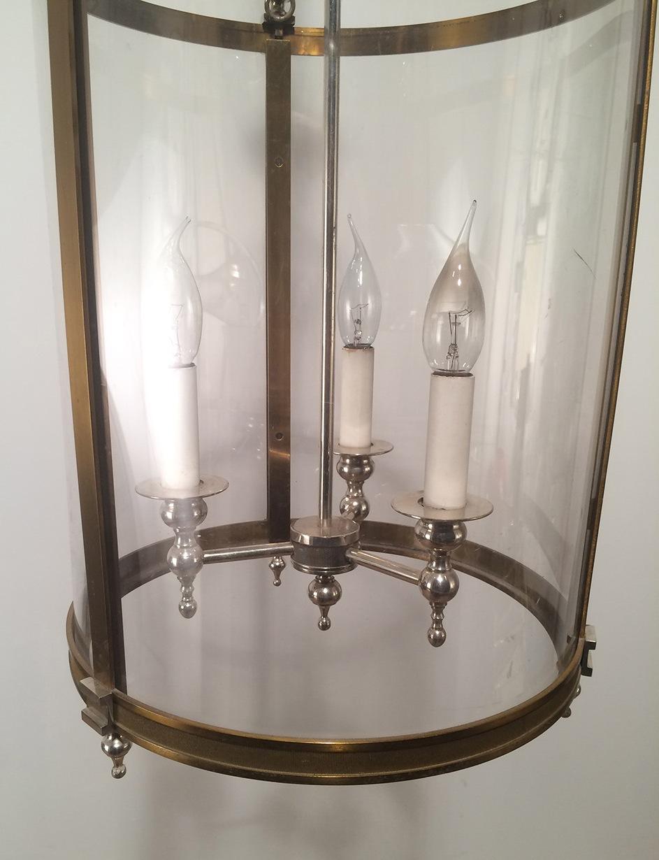 Neoclassical Brass and Silver Lantern with Strong Rounded Lucite For Sale 2