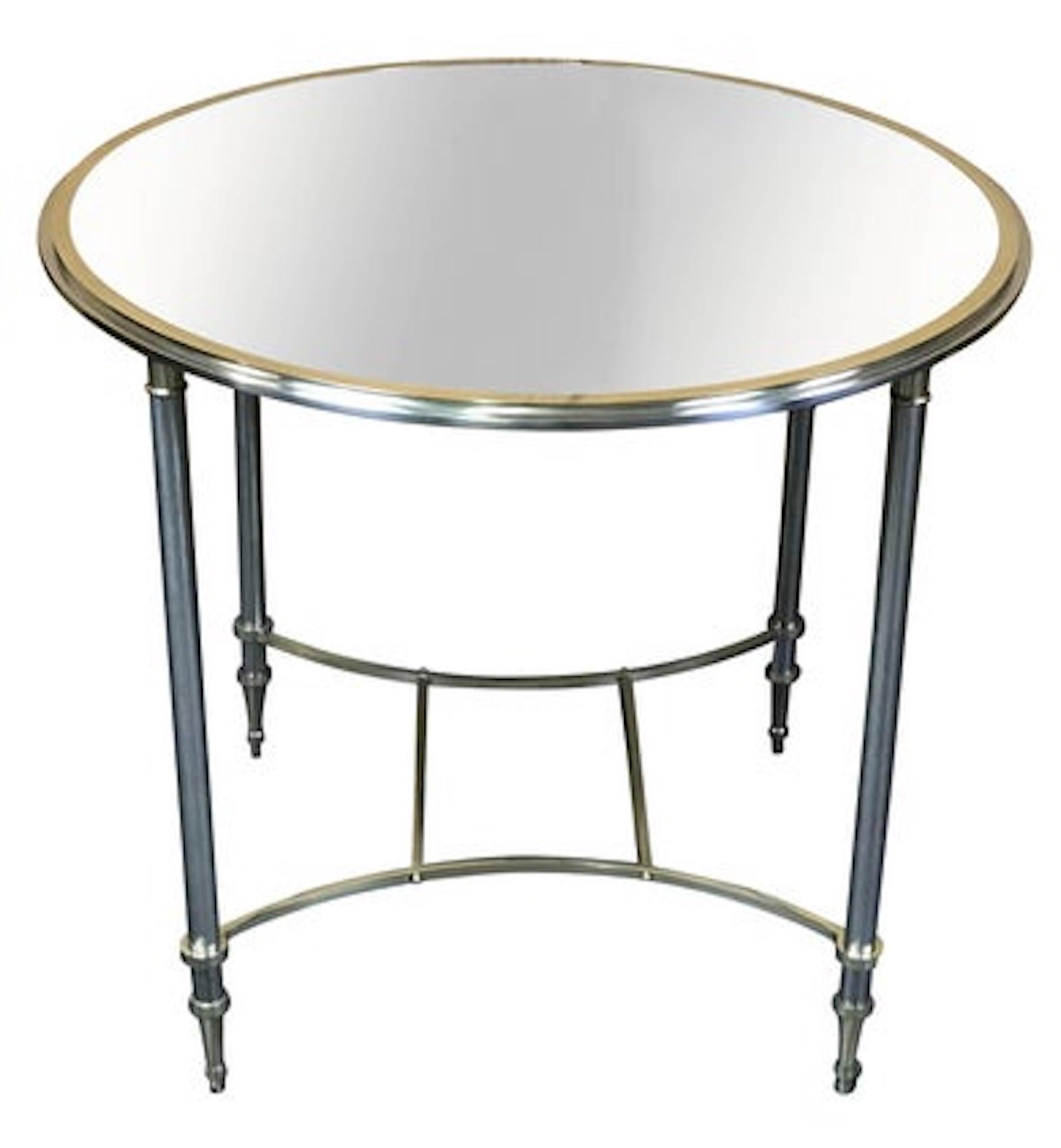 Metal Neoclassical Brass and Silvered Gueridon with Mirrored Top