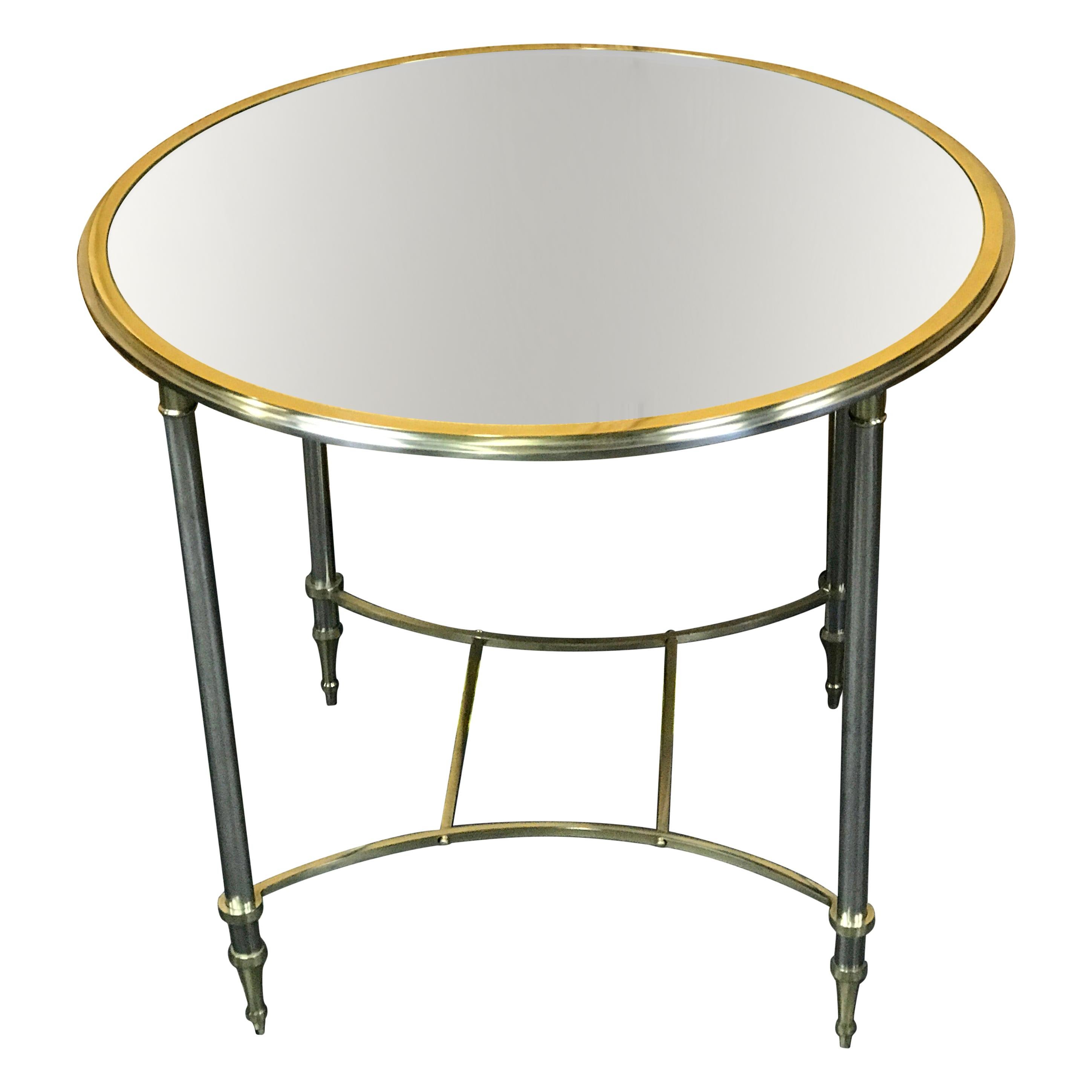 Neoclassical Brass and Silvered Gueridon with Mirrored Top