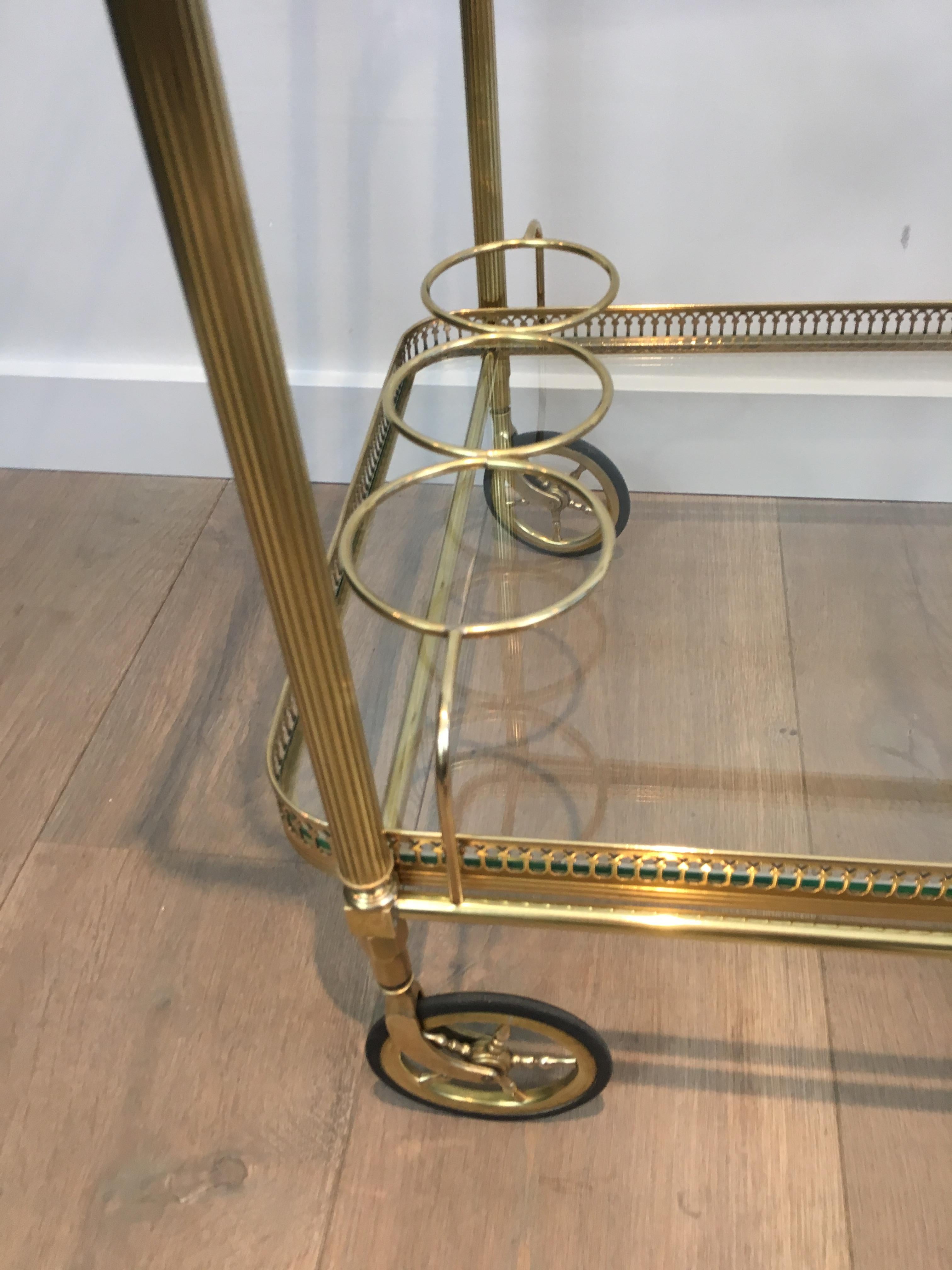 Neoclassical Brass Bar Cart with Large Wheels, French, circa 1940 9