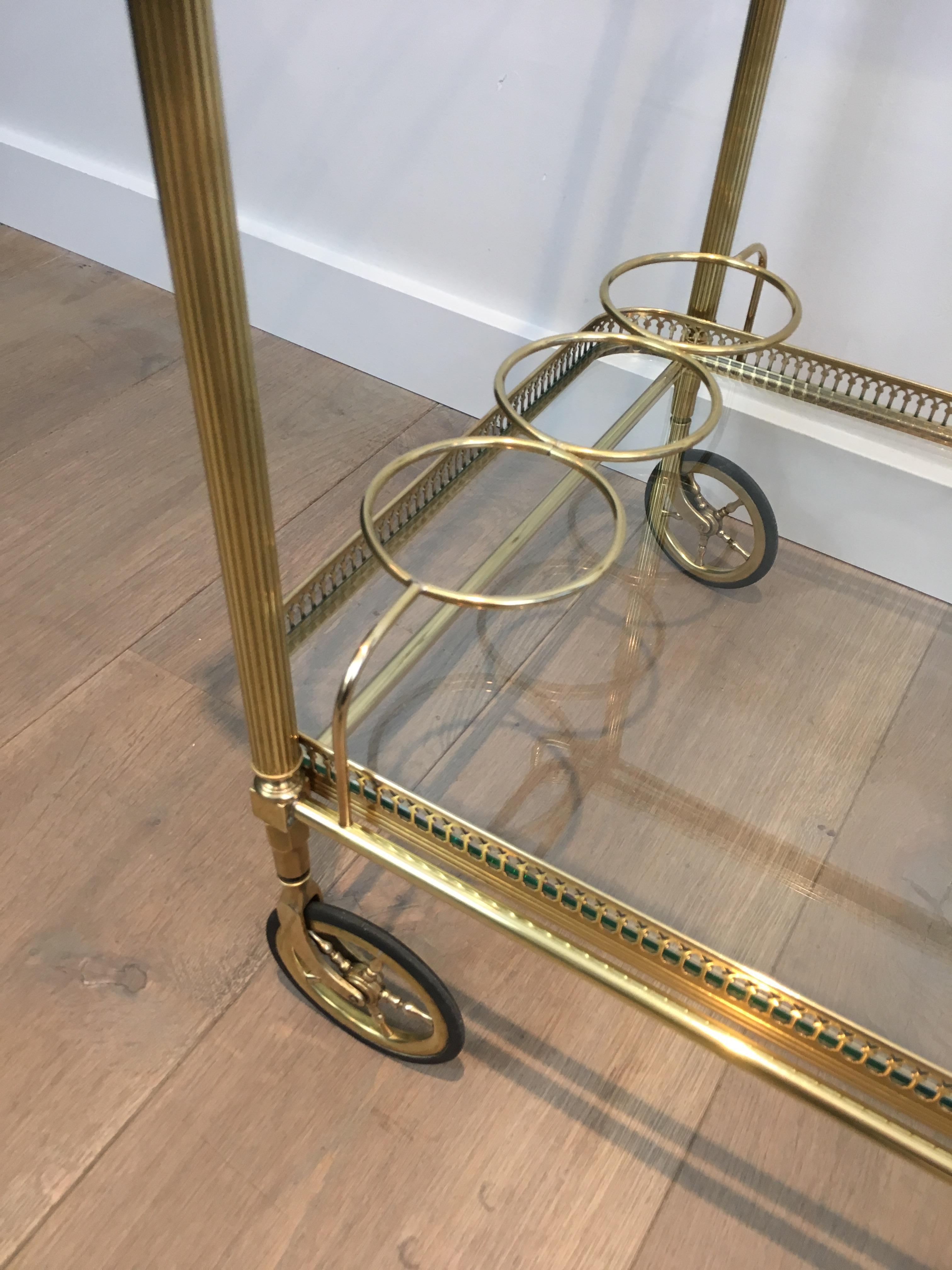 Neoclassical Brass Bar Cart with Large Wheels, French, circa 1940 In Good Condition In Marcq-en-Barœul, Hauts-de-France