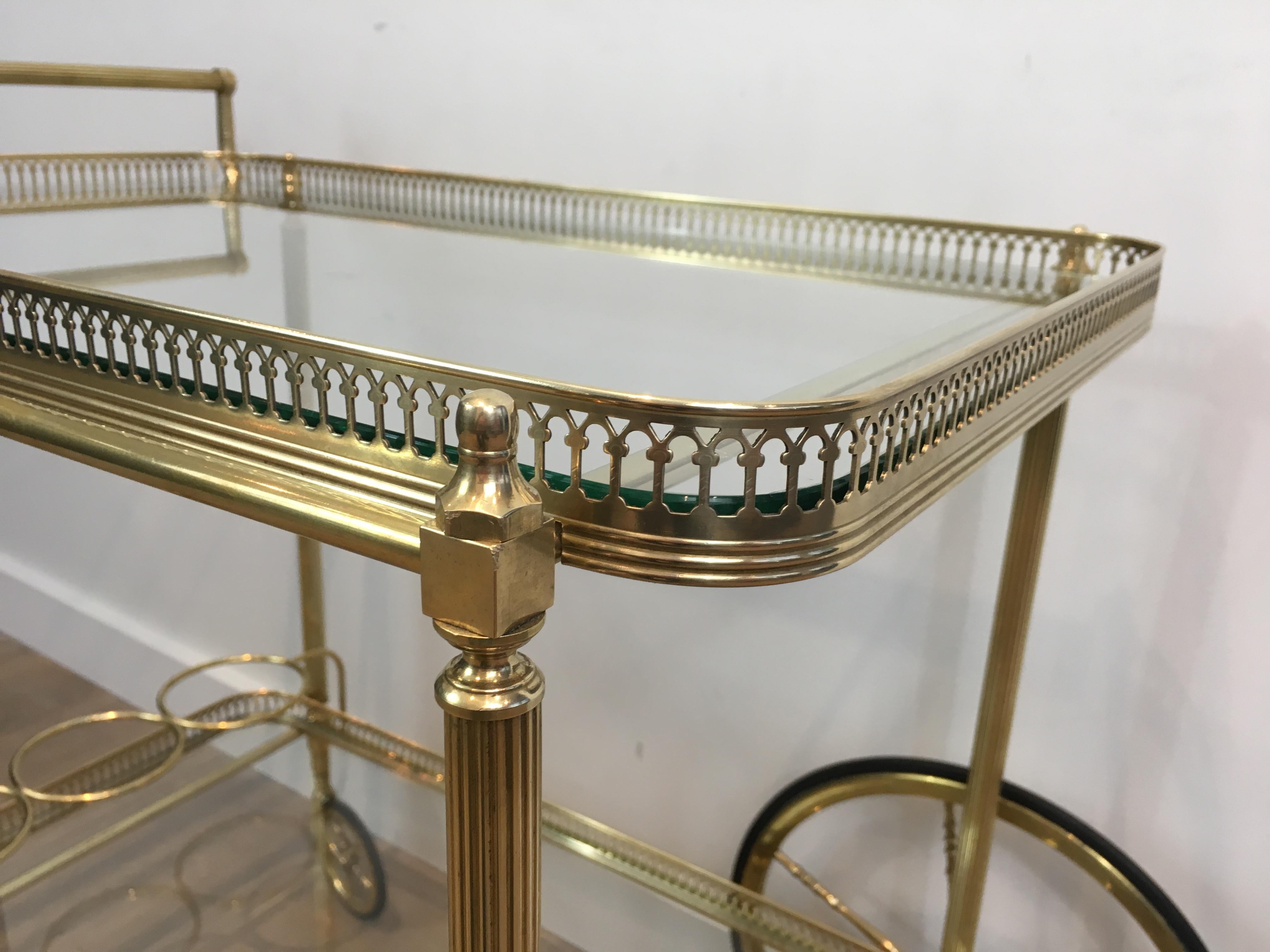 Neoclassical Brass Bar Cart with Large Wheels, French, circa 1940 1