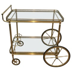 Neoclassical Brass Bar Cart with Large Wheels, French, circa 1940