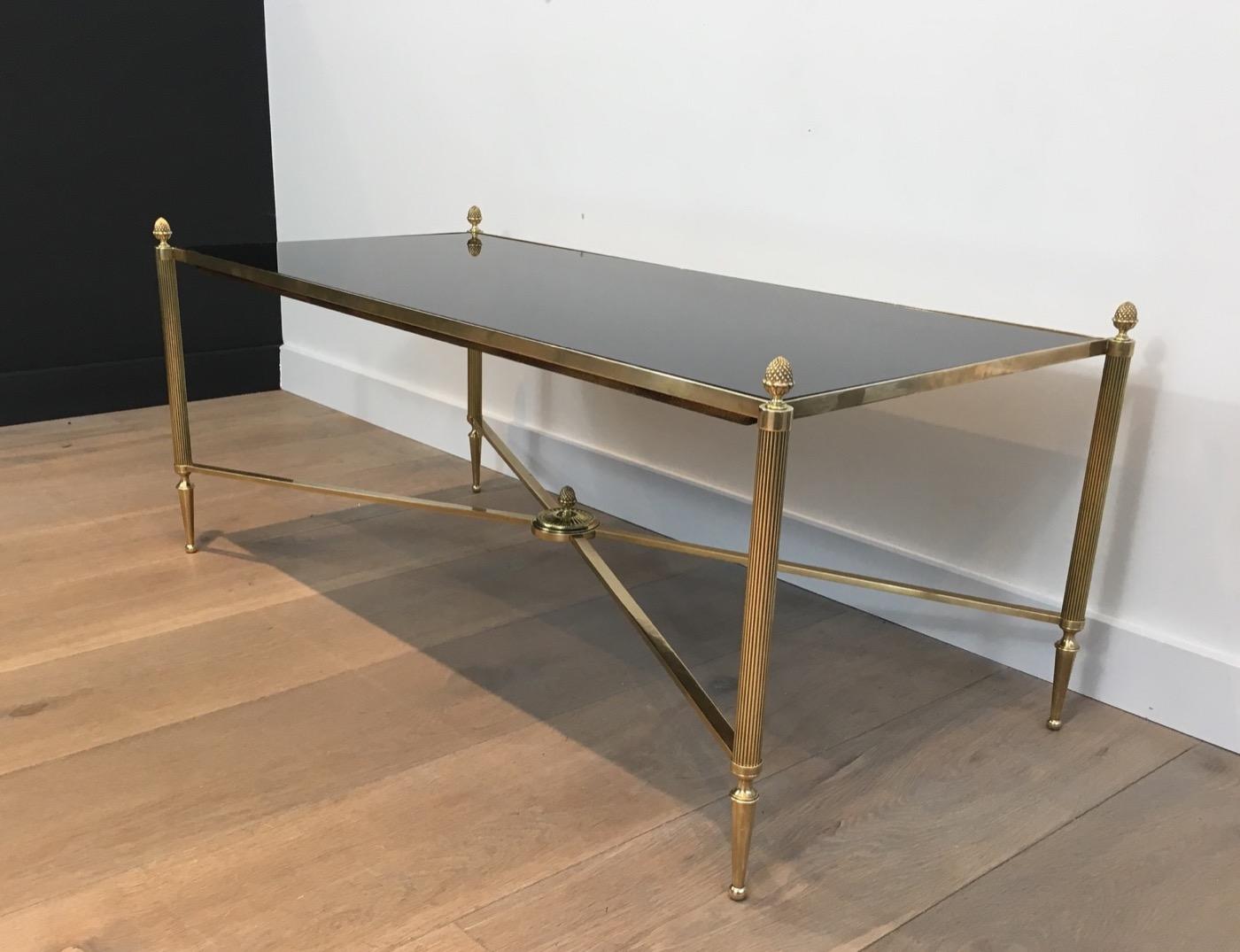 Neoclassical Brass Coffee Table with Black Lacquered Glass, French, circa 1940 9