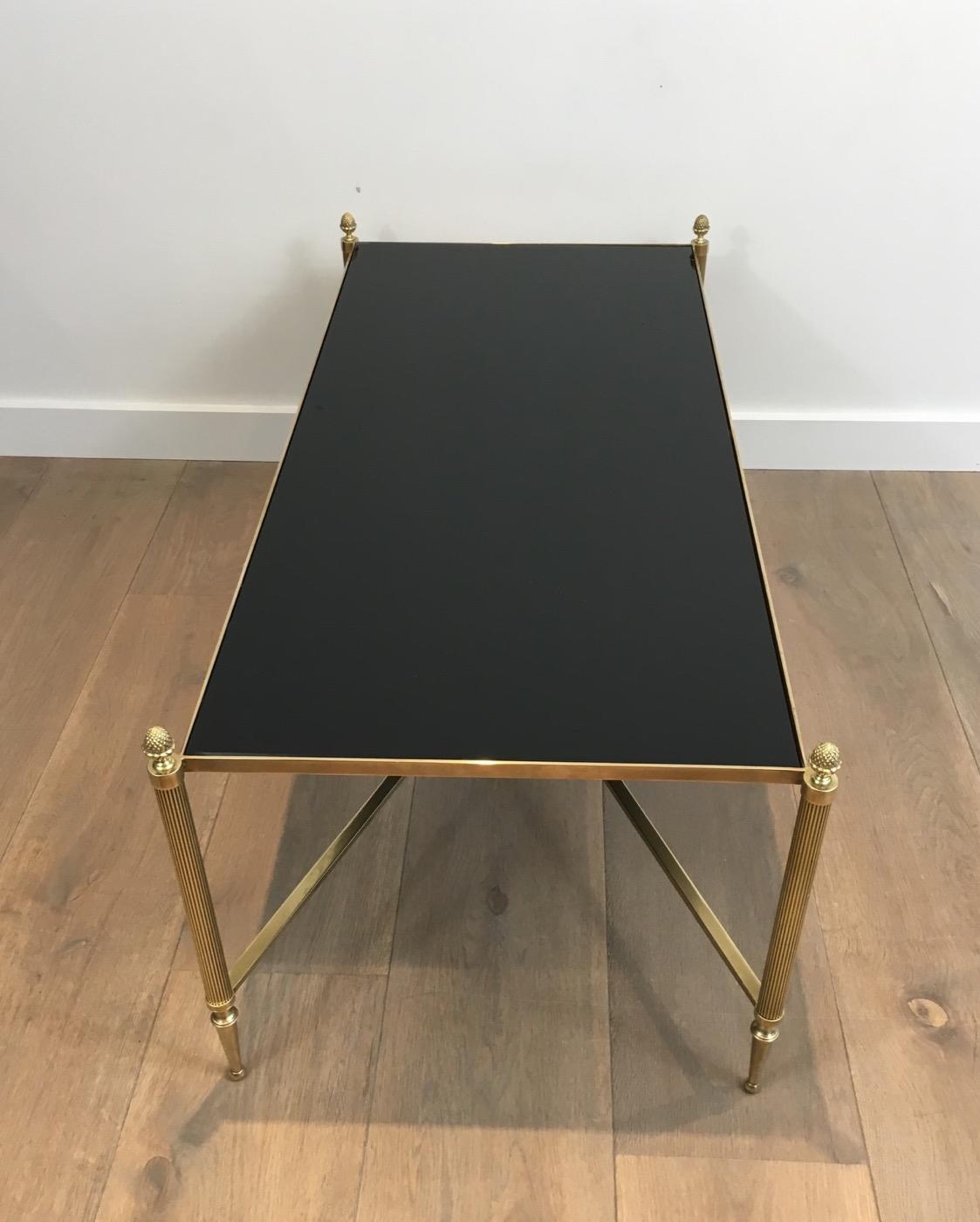 Neoclassical Brass Coffee Table with Black Lacquered Glass, French, circa 1940 13