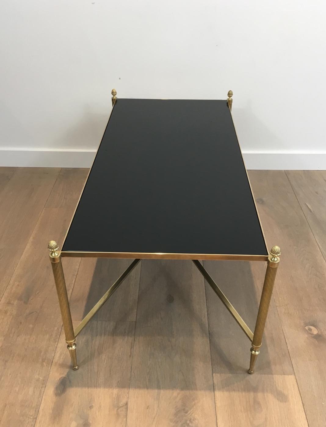 Neoclassical Brass Coffee Table with Black Lacquered Glass, French, circa 1940 14