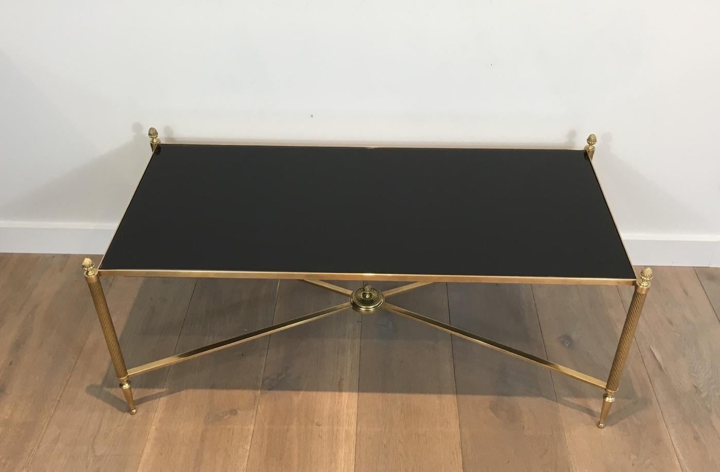 Neoclassical Brass Coffee Table with Black Lacquered Glass, French, circa 1940 15