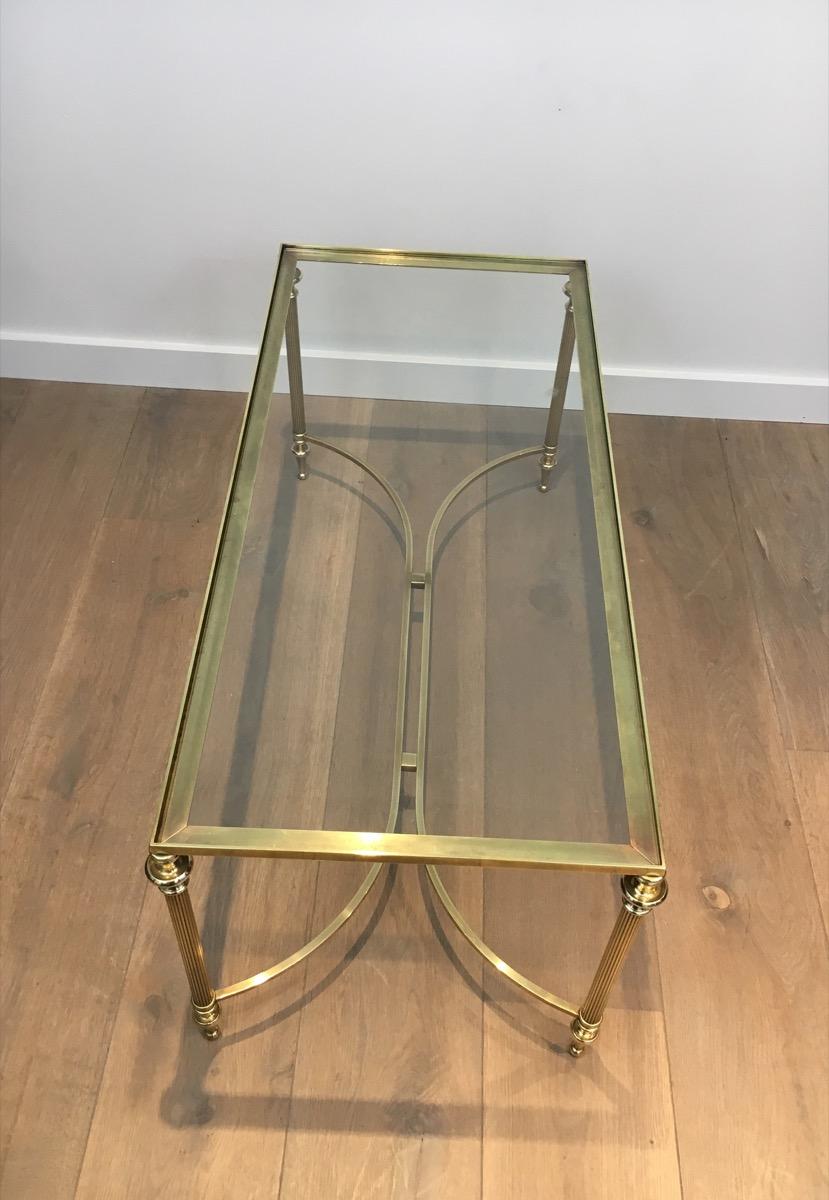 Neoclassical Brass Coffee Table with Glass Top, French, circa 1940 8
