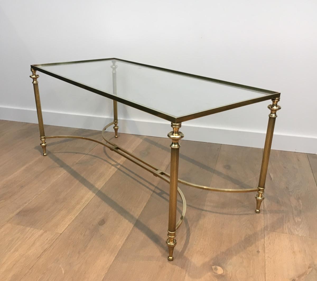 Neoclassical Brass Coffee Table with Glass Top, French, circa 1940 9