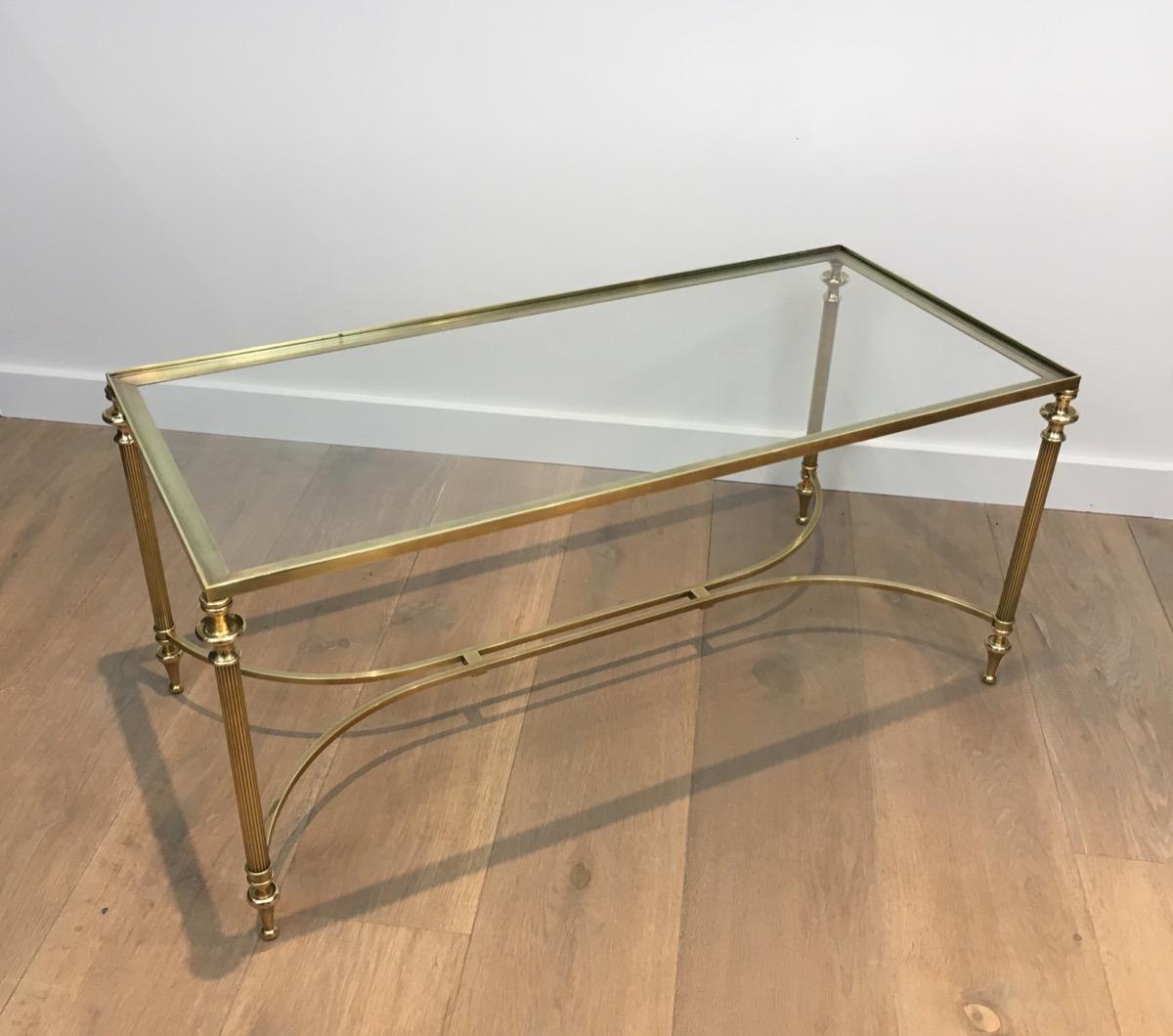 Neoclassical Brass Coffee Table with Glass Top, French, circa 1940 In Good Condition In Marcq-en-Barœul, Hauts-de-France
