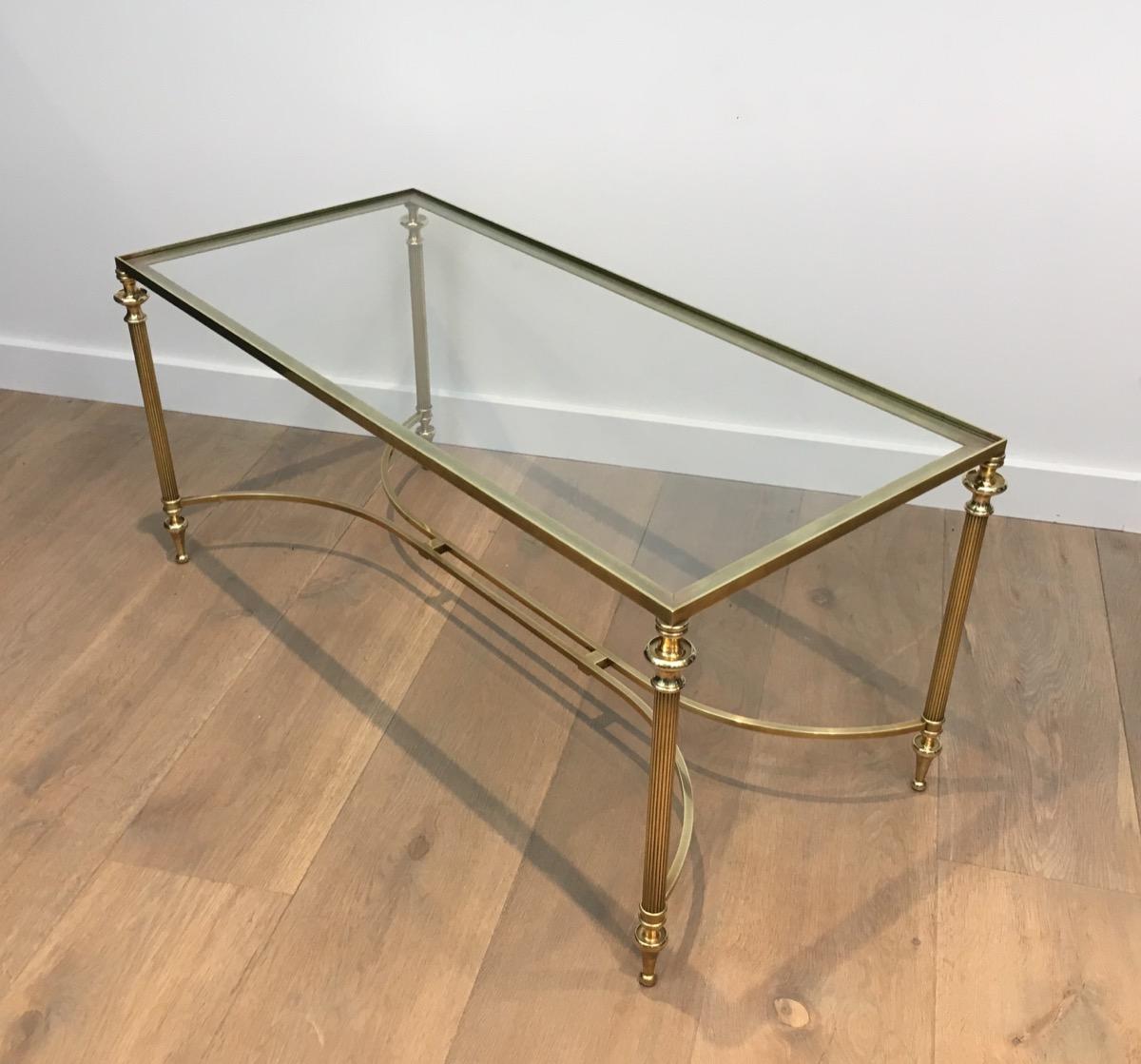 Mid-20th Century Neoclassical Brass Coffee Table with Glass Top, French, circa 1940