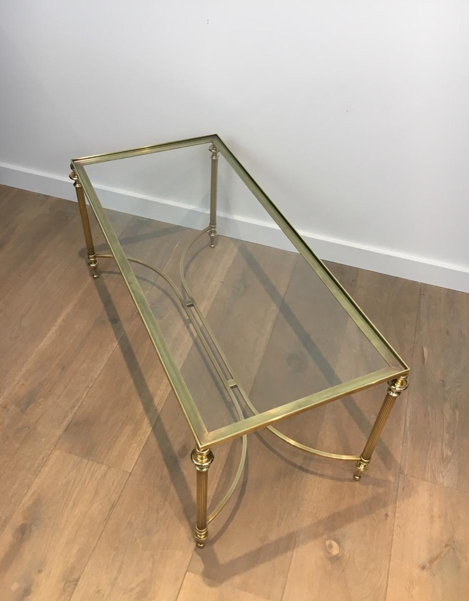 Neoclassical Brass Coffee Table with Glass Top, French, circa 1940 1