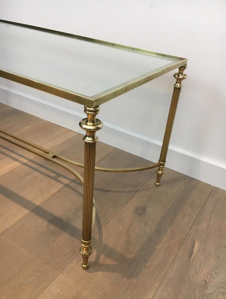 Neoclassical Brass Coffee Table with Glass Top, French, circa 1940 2