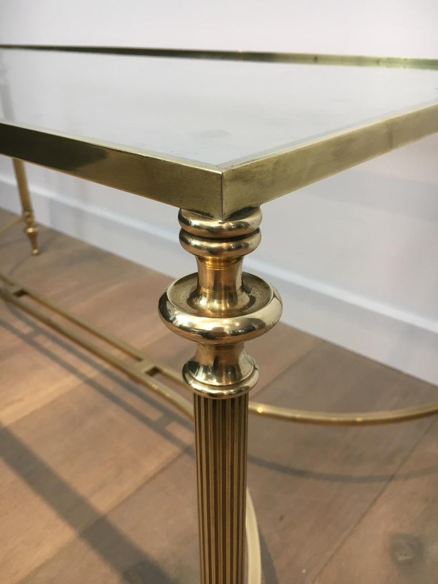 Neoclassical Brass Coffee Table with Glass Top, French, circa 1940 3