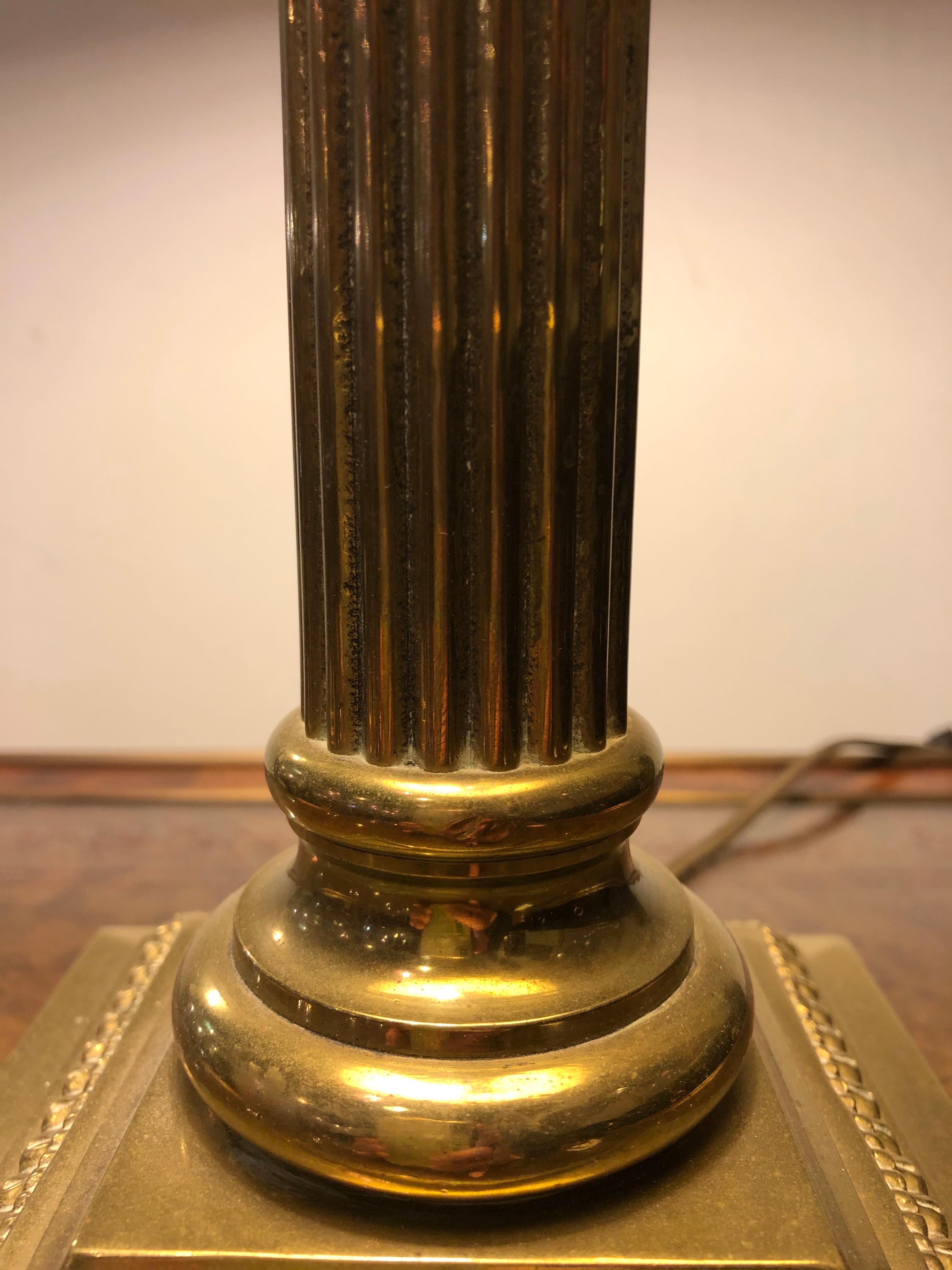 Neoclassical Brass Column Form Table Lamp with Custom Shade 2