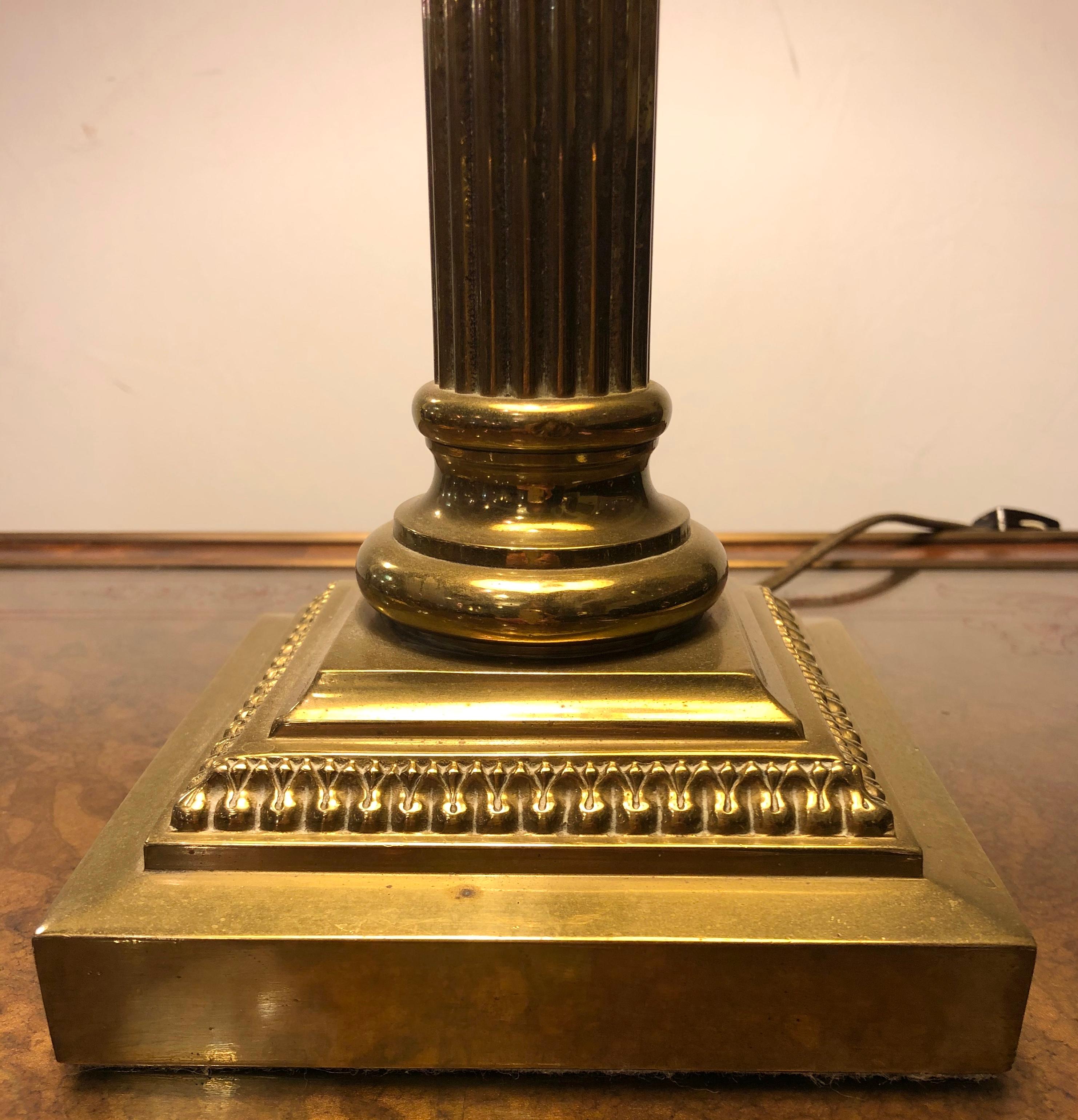 Neoclassical Brass Column Form Table Lamp with Custom Shade 3