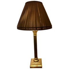 Neoclassical Brass Column Form Table Lamp with Custom Shade