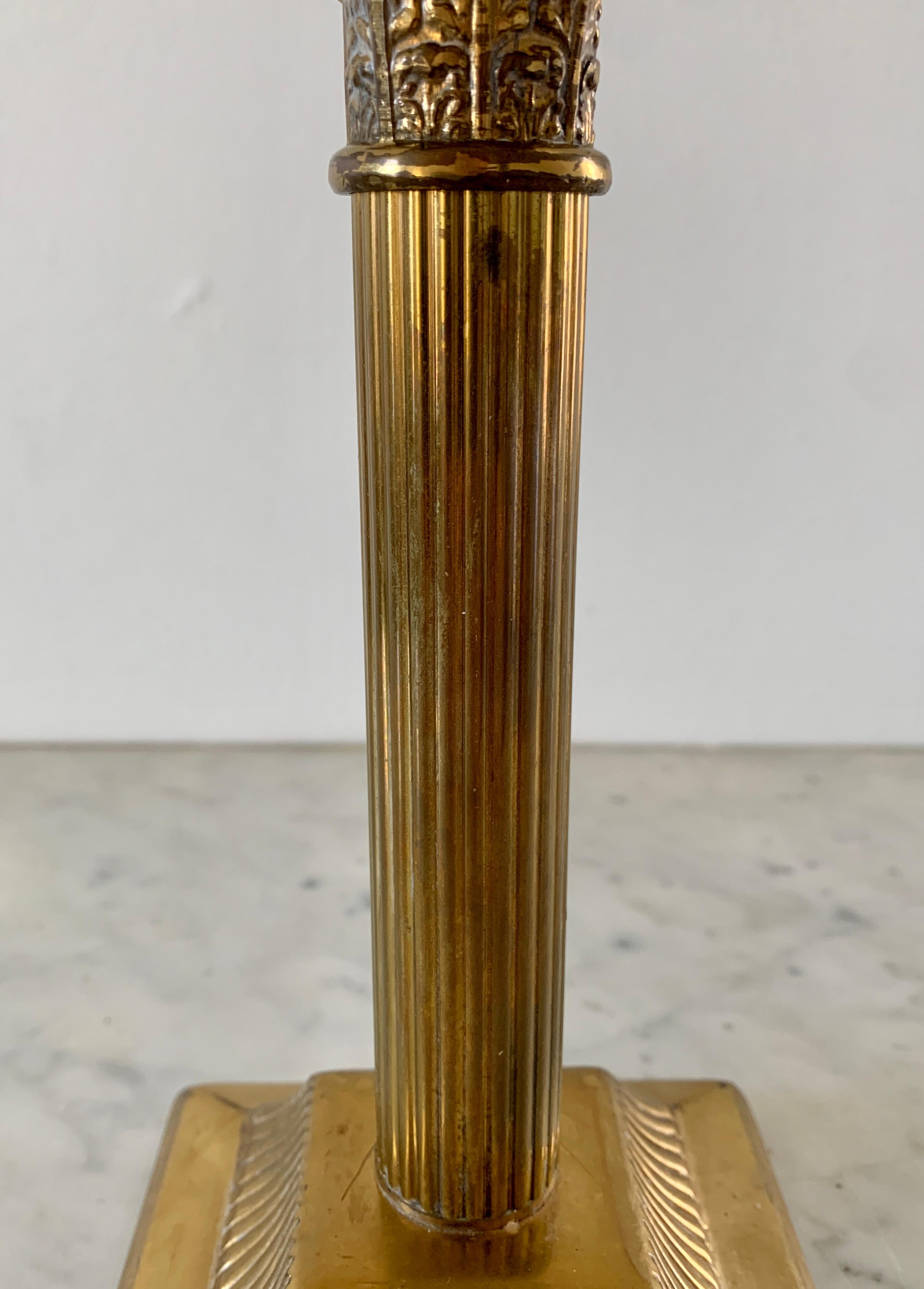 Neoclassical Brass Corinthian Column Candlesticks, Pair 1