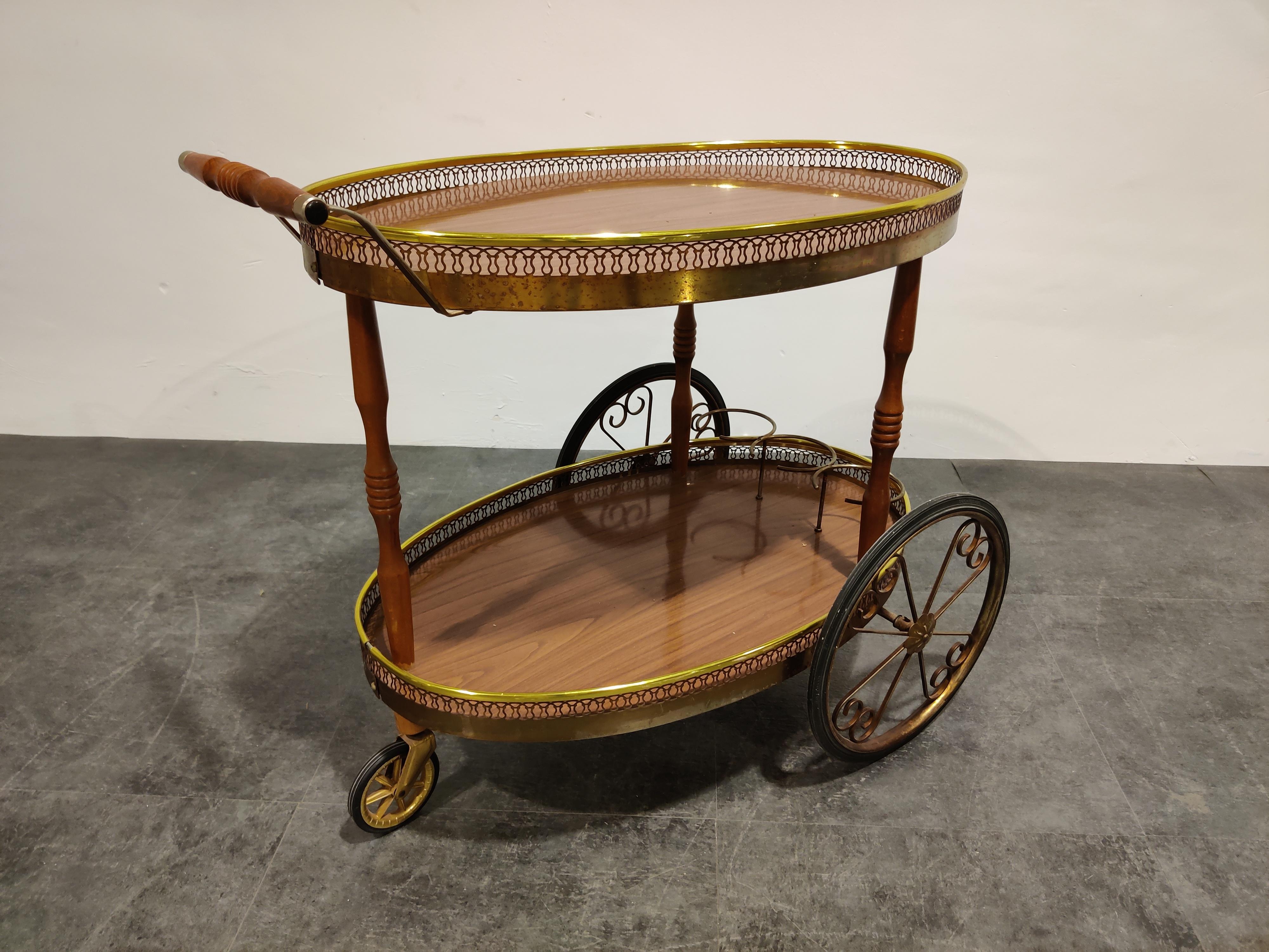 Italian Neoclassical Brass Drinks Trolley, 1960s