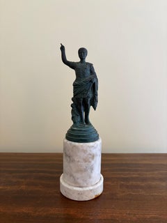 Neoclassical Brass Figure on Marble Base, Grand Tour Style Roman Sculpture