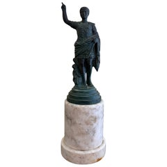 Neoclassical Brass Figure on Marble Base, Grand Tour Style Roman Sculpture