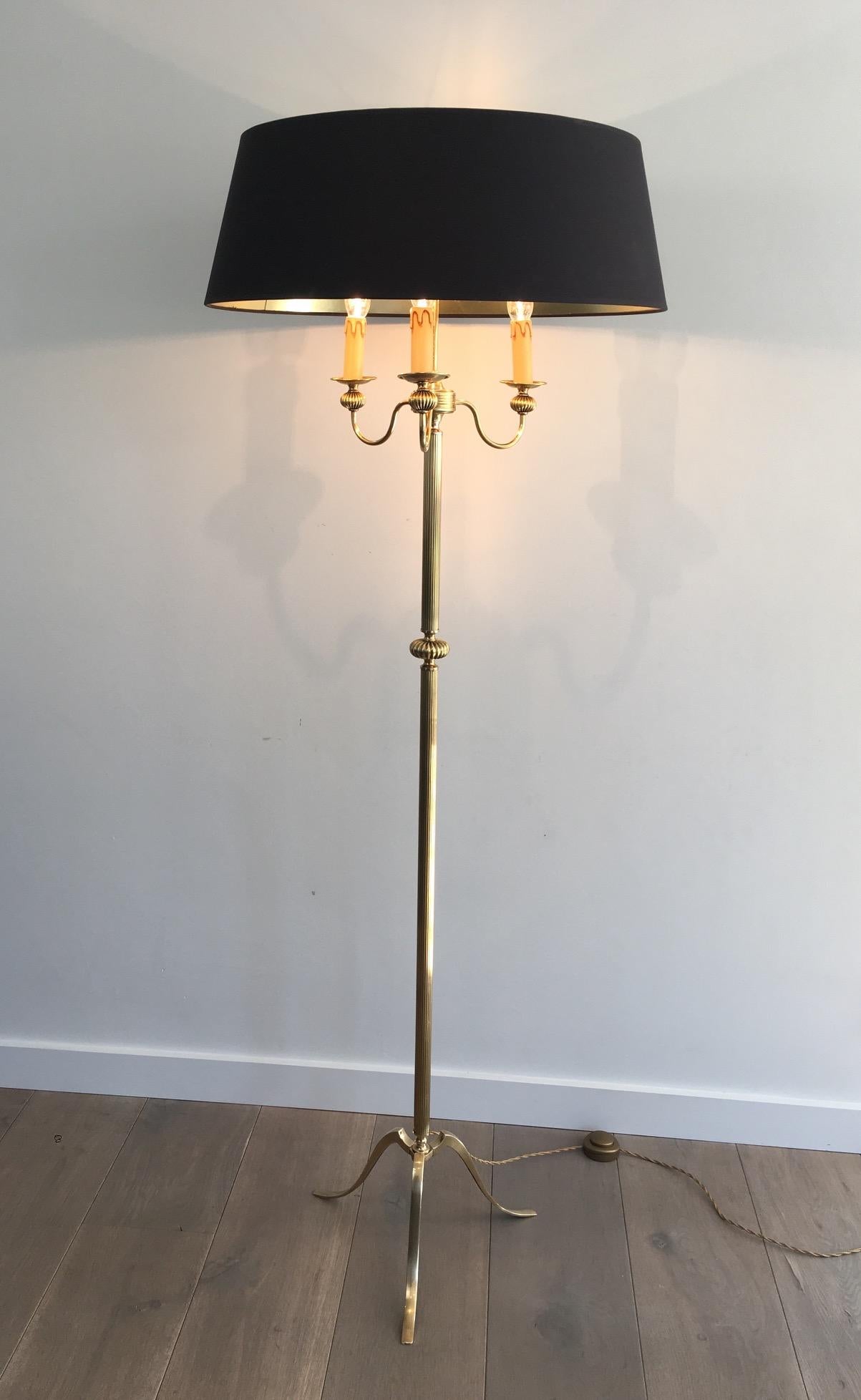 French Neoclassical Brass Floor with 3 Lights, circa 1960