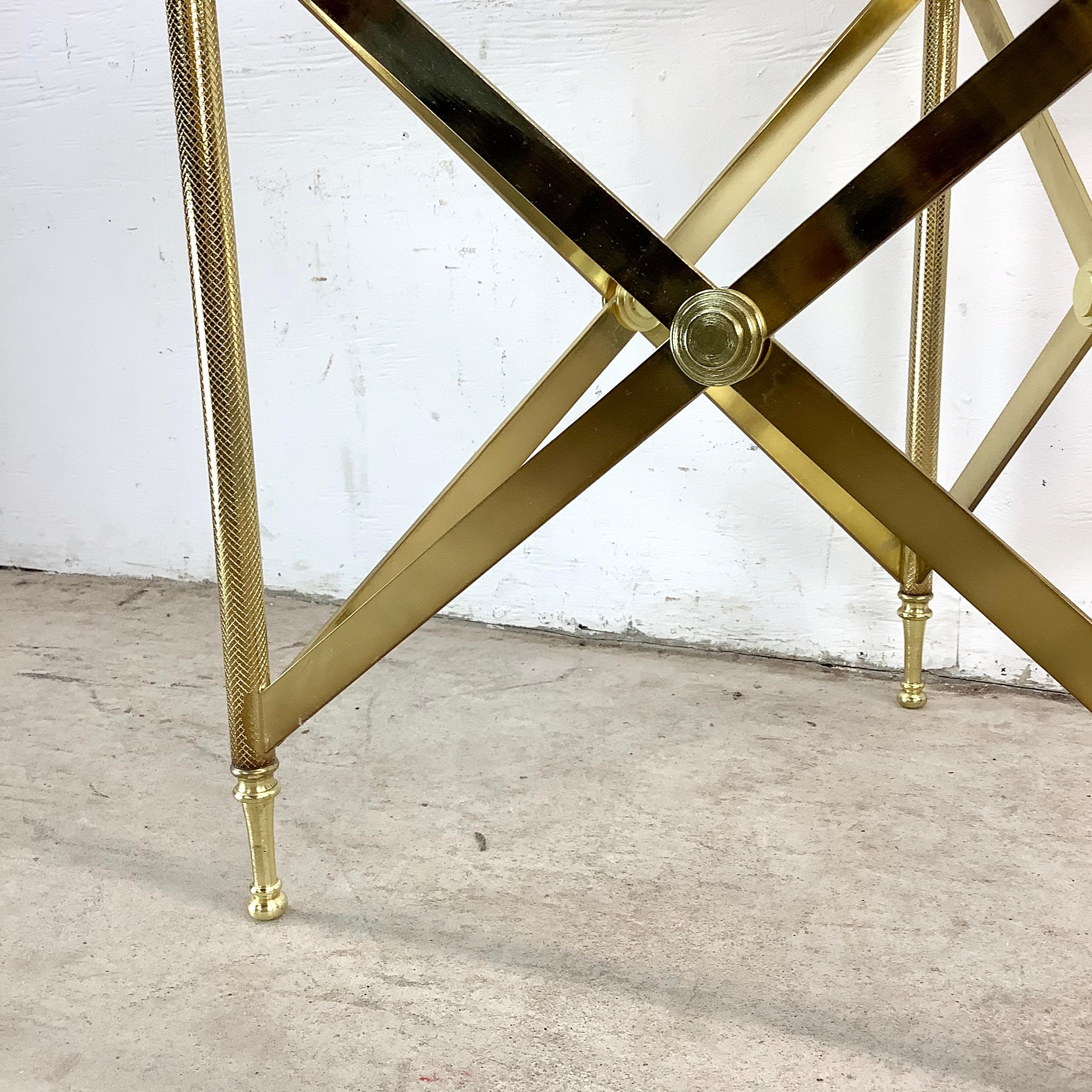 Neoclassical Brass & Glass Accent Table in the Manner of Maison Jansen For Sale 3
